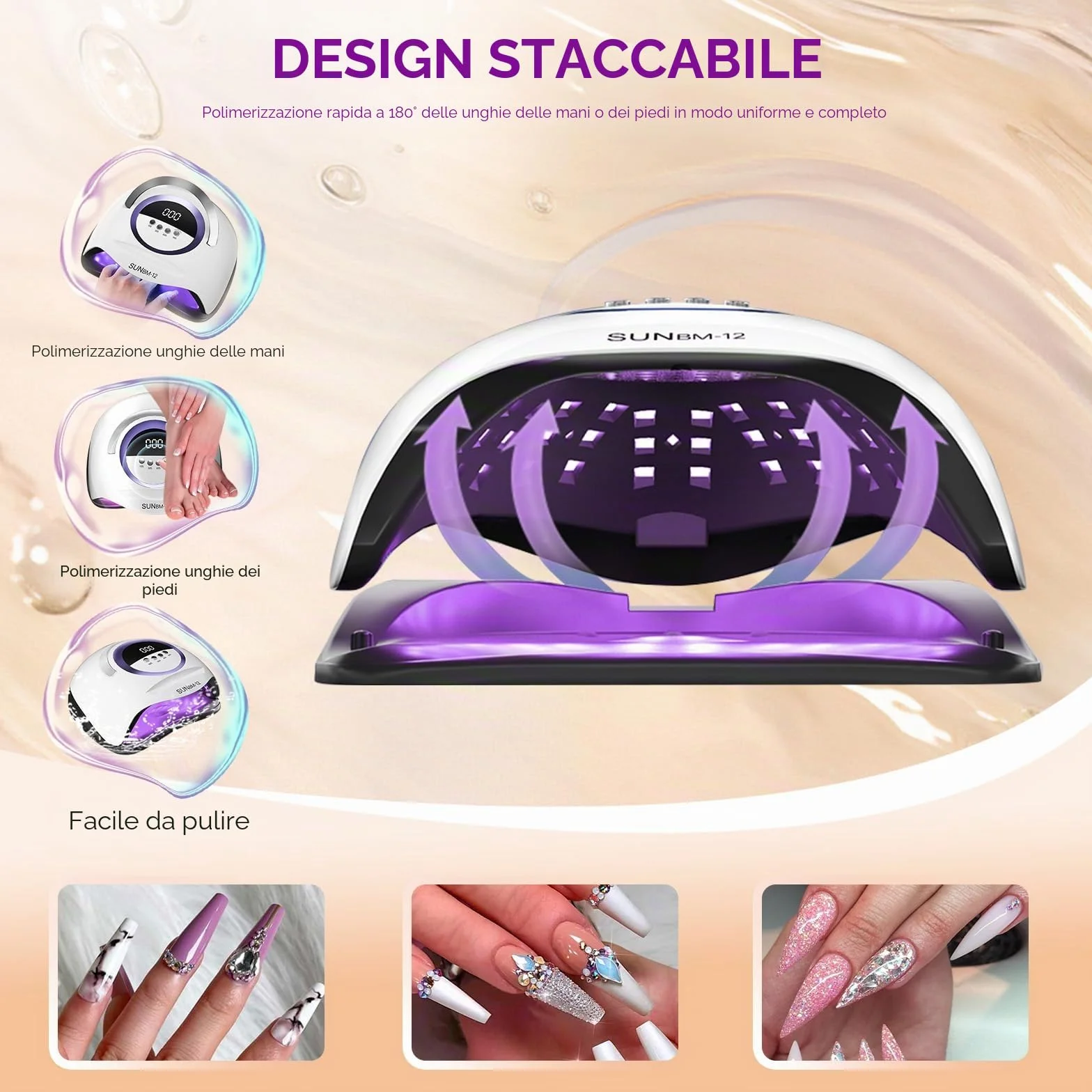Lampada per unghie UV LED da 300 W, asciuga unghie professionale, smalto gel, luce UV per unghie con 72 perline, 4 impostazioni timer, sensore automatico, display LCD