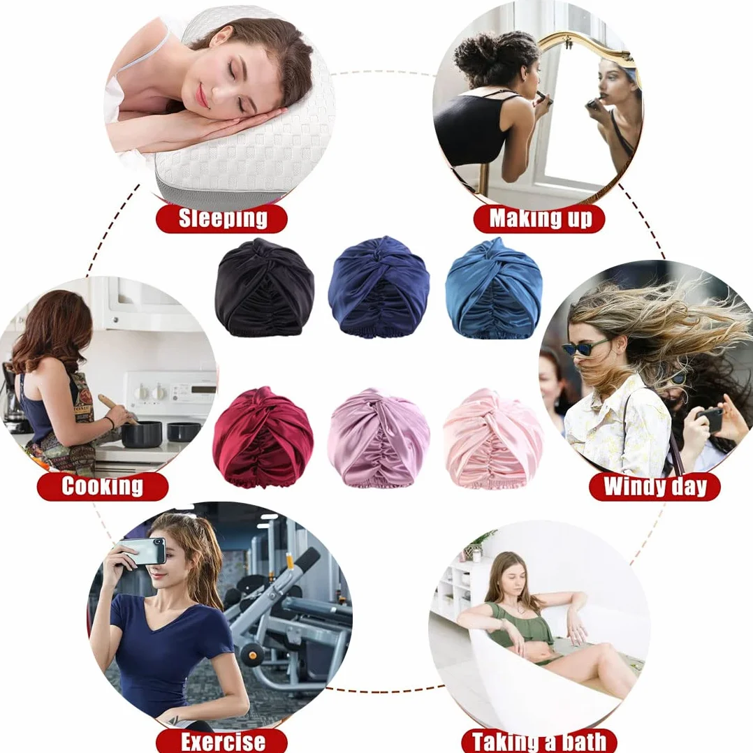Cuffia Seta Capelli Ricci, Cuffia Capelli Ricci Notte per Dormire, Doppio Strato Cuffia di Seta per la Notte Capelli Ricci, Abbina Fascia Elastica Forte Applicare al Lavaggio, Trucco, Sport