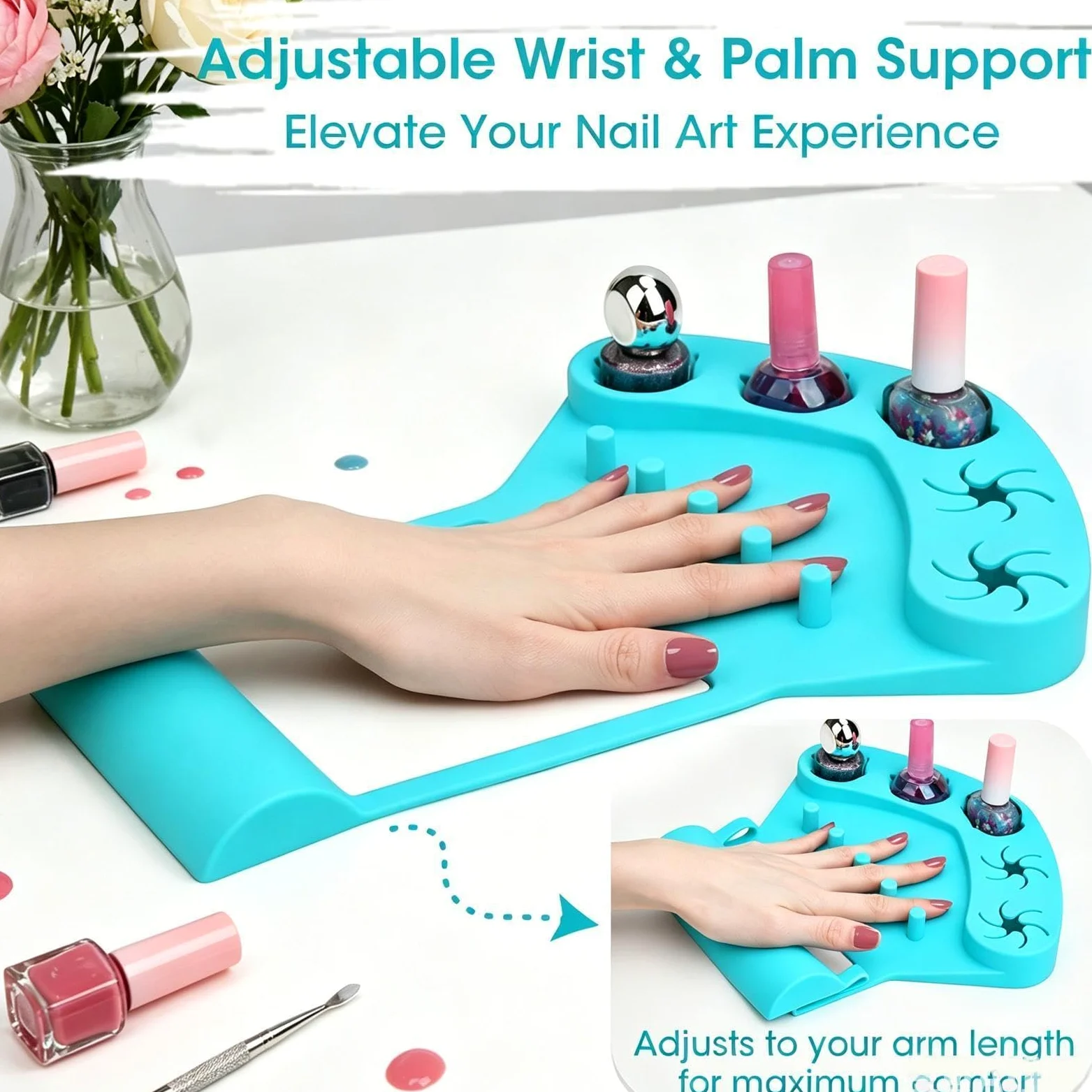Tappetino in silicone con supporto per lucidatura unghie Postazione per la | Poggiamano e supporto in silicone per manicure per Donne, Trucco, Pratica, Pittura, Salone, Festa