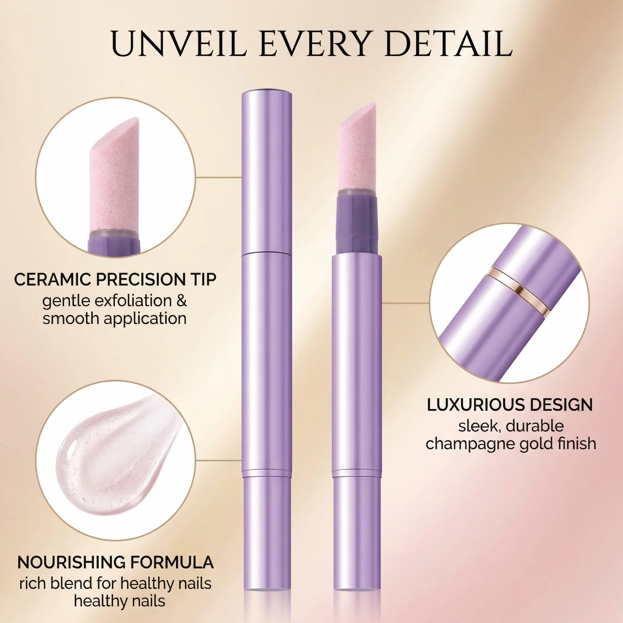 Penna per la Cura delle Unghie 3-in-1, con Punta in Ceramica, Penna per Rimuovere Cuticole, Olio per Cuticole per Unghie Secche e Rovinate