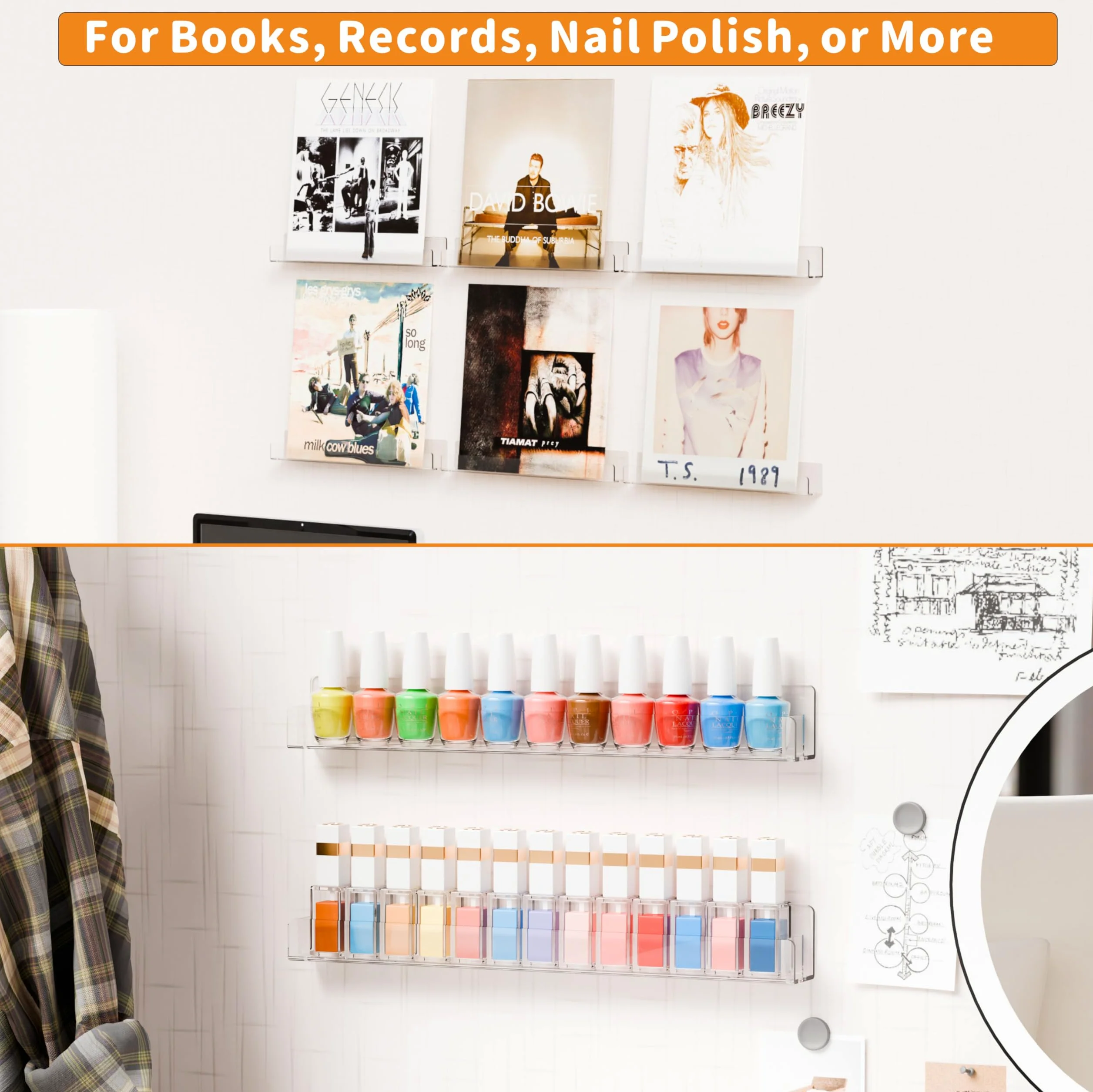Cq - Organizer per smalti in acrilico da parete, 6 confezioni da 72 bottiglie per nail tech, organizer per unghie e conservazione, per nail tech, 45 cm