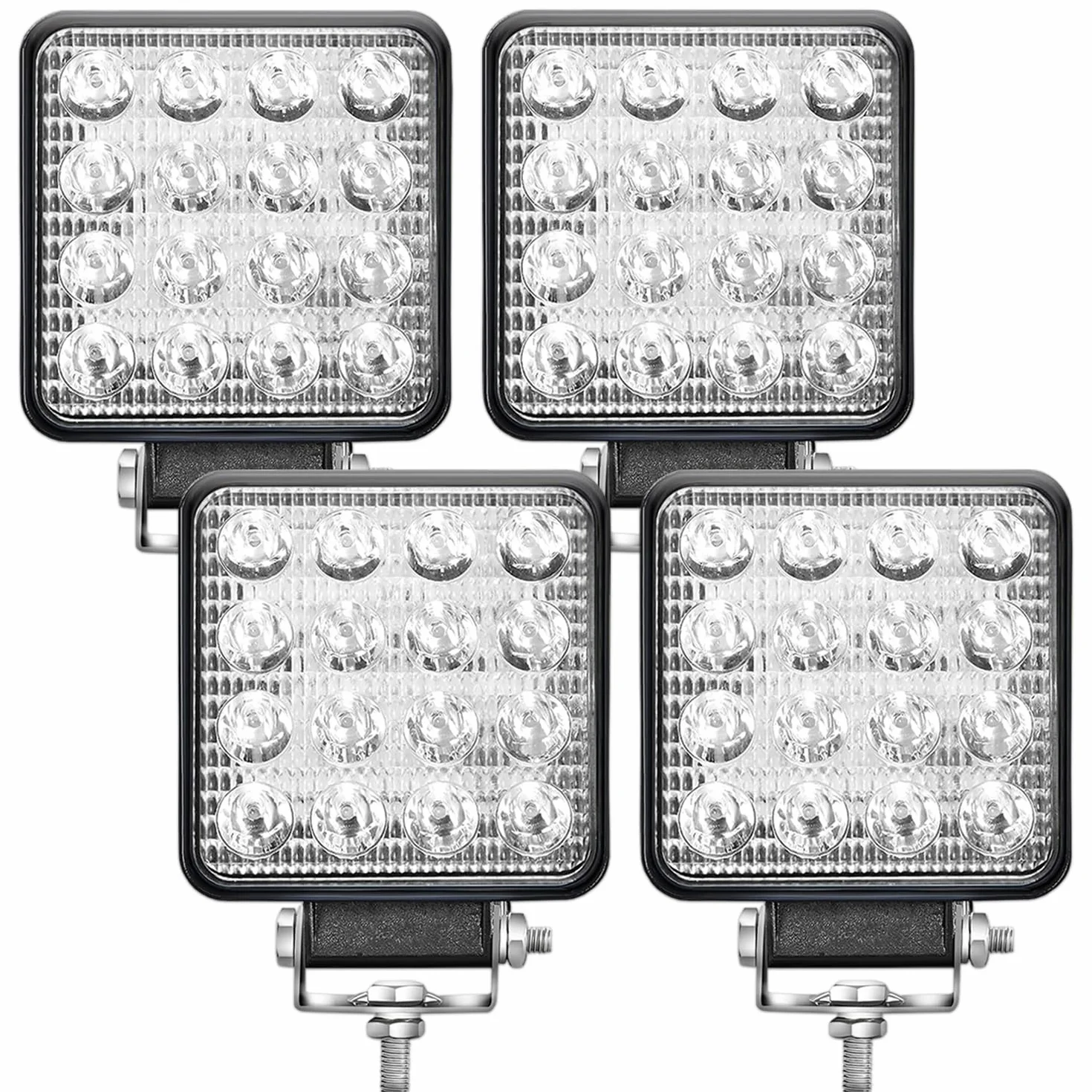 Fari Trattore 12V 48W 16 LED 6500K IP67 10.5 cm Alluminio ABS 4 Pezzi