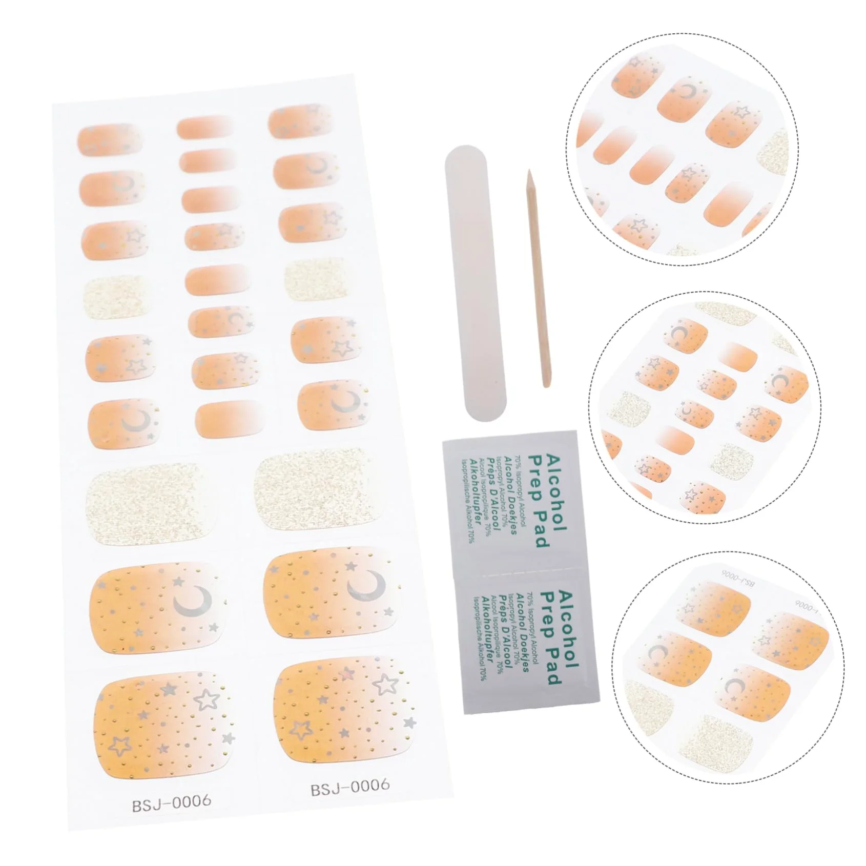 5 set di adesivi per unghie in gel per nail art, semi-solidi, con lima per unghie e bacchetta di legno, per matrimoni e feste, durevoli e facili da applicare