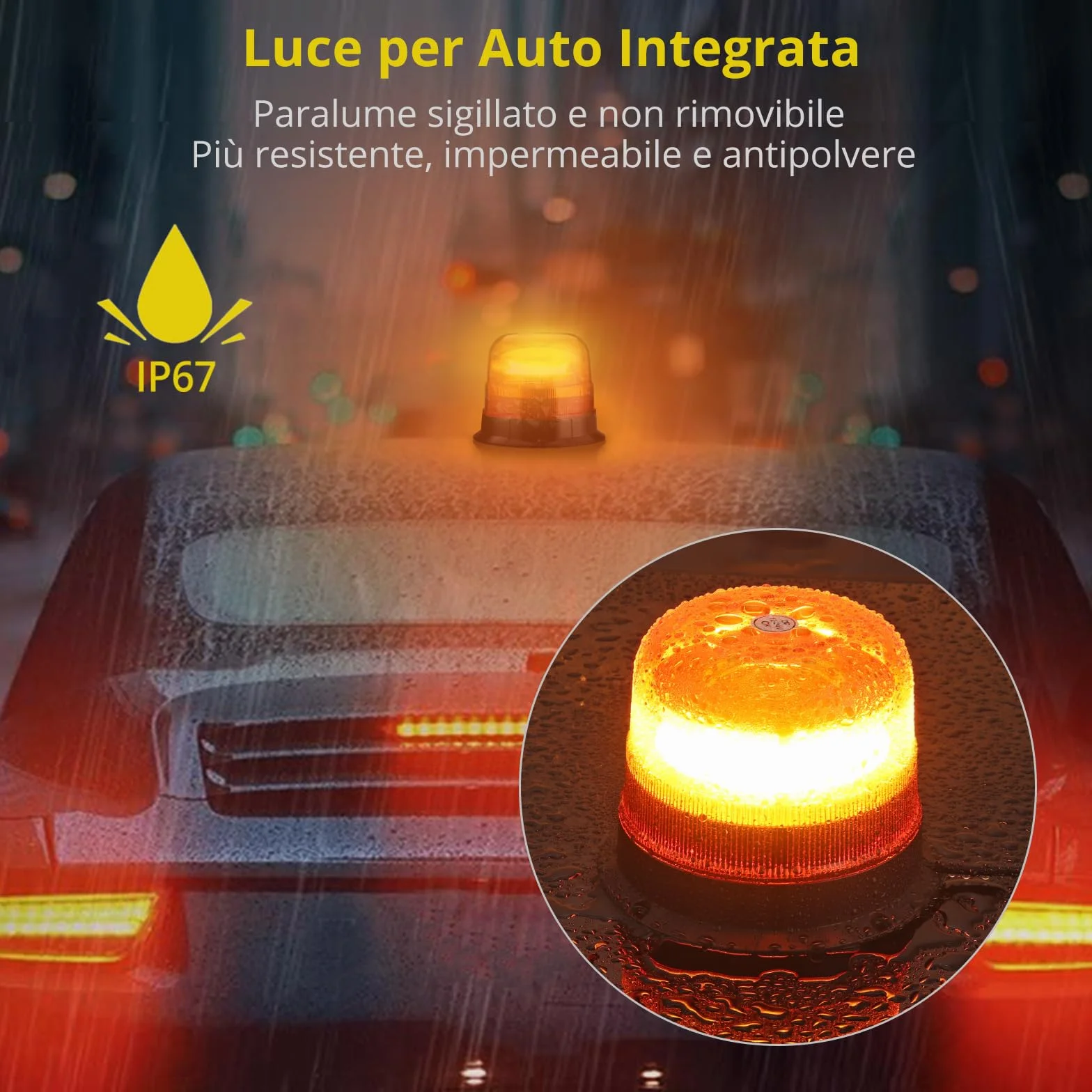 PROZOR 48W Stroboscopica Luce Emergenza 12/24V Magnetica Impermeabile 10 Modalità Ambra con Cavo 5m