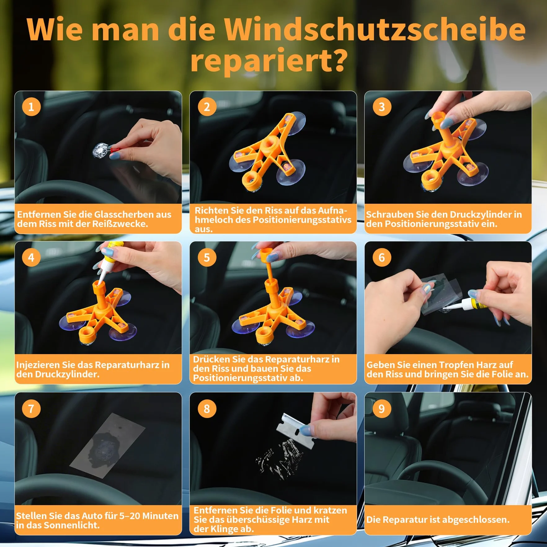 Kit Professionale Riparazione Parabrezza per Danni da Pietrisco, Universale per Vetri Auto