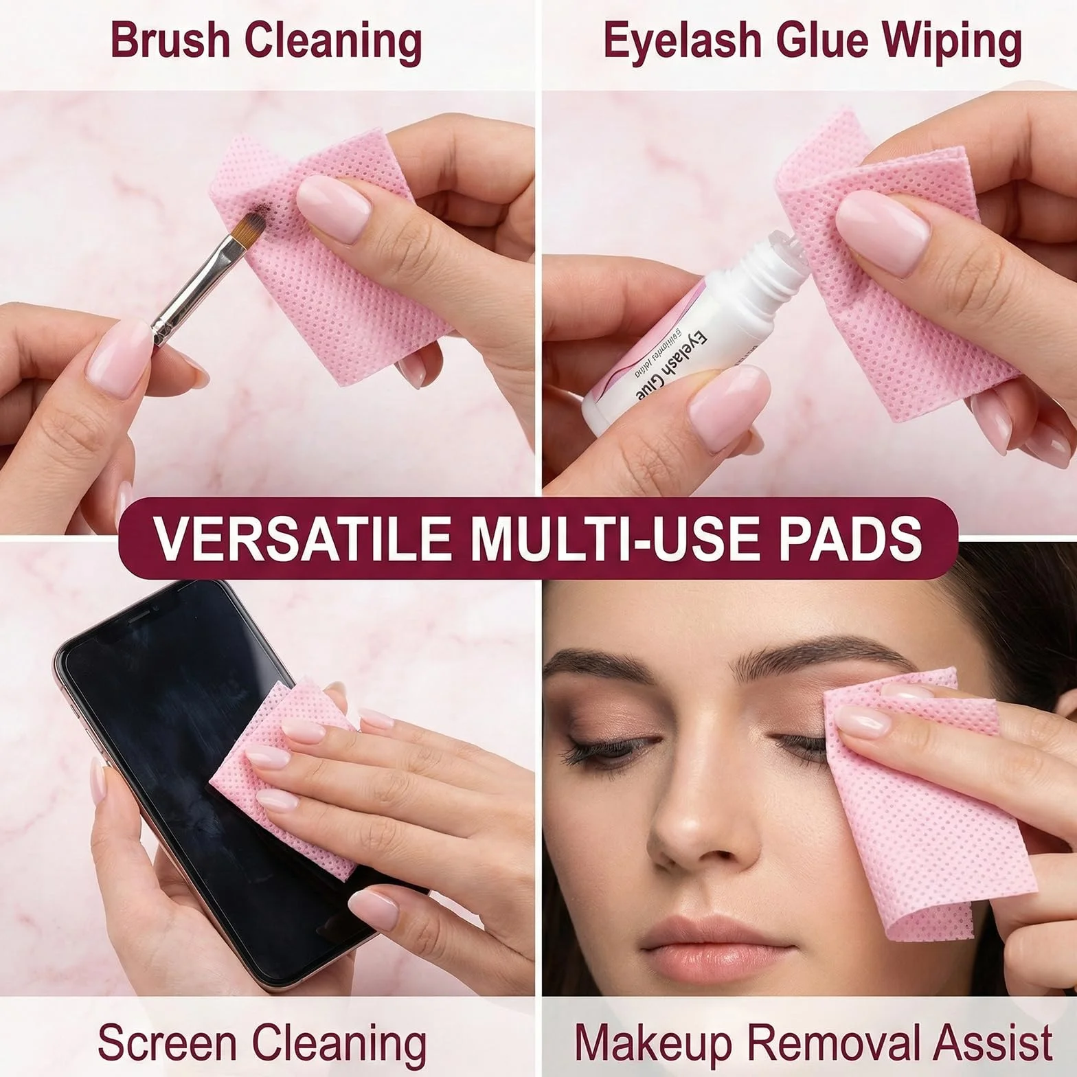 300 Pezzi Pad Senza Pelucchi per unghie in Cellulosa Quadrate, Salviette per Unghie, Unghie Rimozione Pulizia Pads per Rimuovere Smalto e Gel per unghie fai da te e saloni (Rosa)