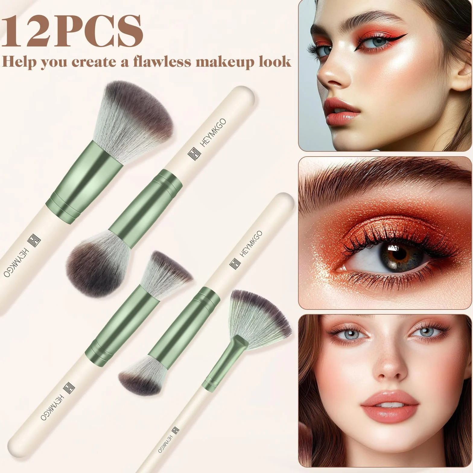 HEYMKGO Set Pennelli Make Up 12 Pezzi Diversity Pennelli Trucco Premium Setole Sintetiche Fondotinta In Polvere Correttori Fard Blending Rossetto Ombretto Sopracciglia Illuminante Pennello Trucco