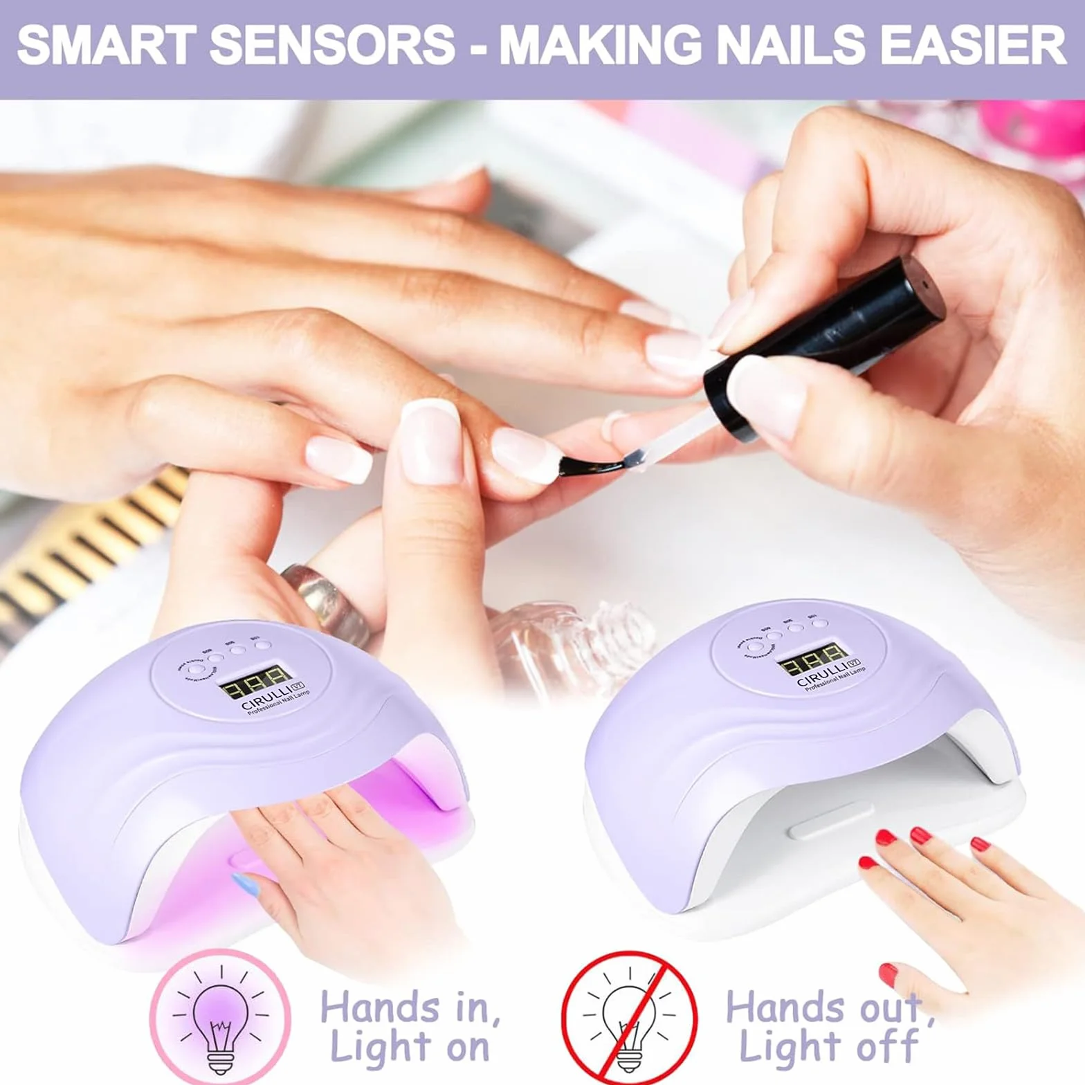 CIRULLI 168W Lampara Uñas Secador Uñas Profesional Ultravioleta Pantalla LCD Sensor Automático 4 Temporizadores Manicura Pedicure Nail Art