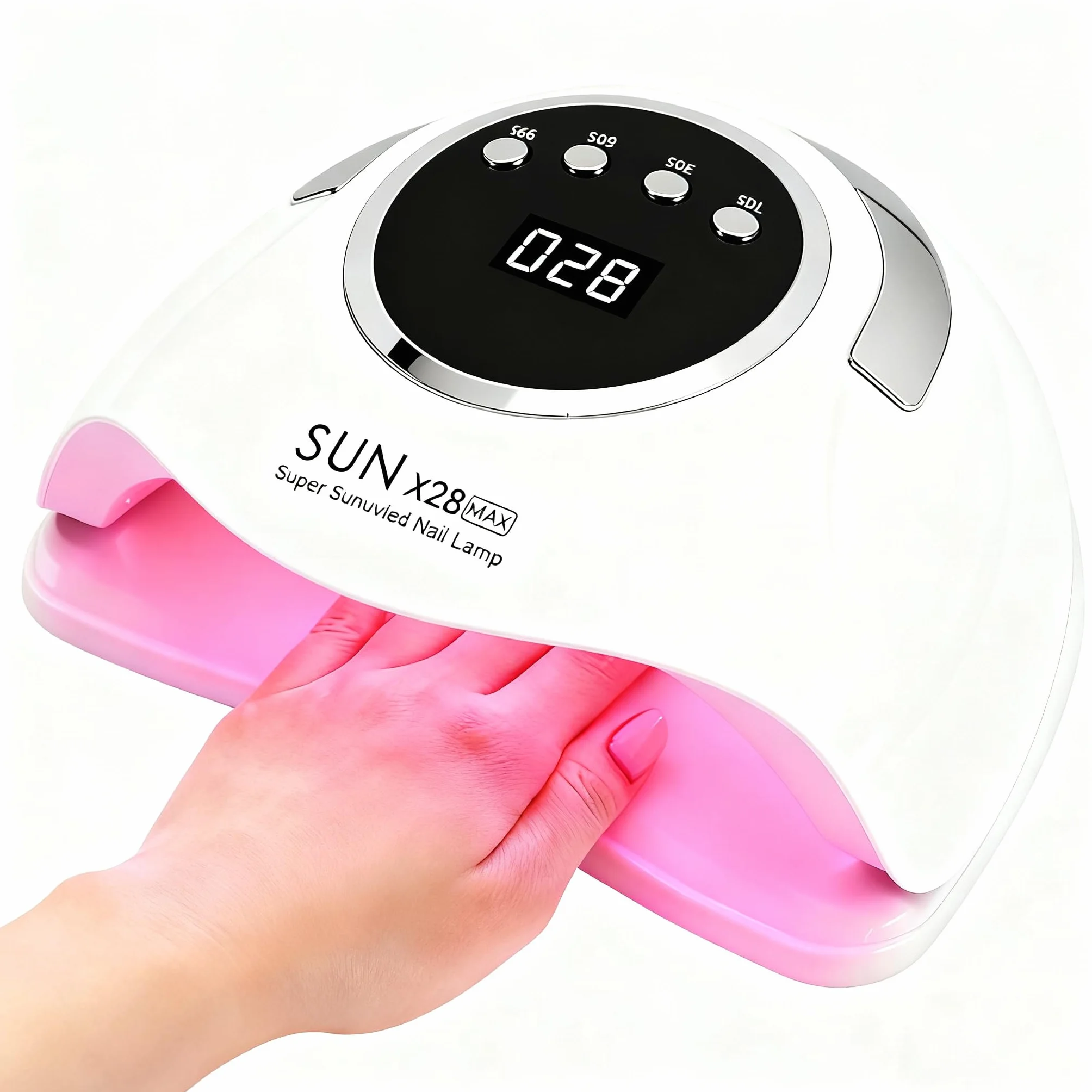 Lampada Unghie UV LED 380W Professionale,Fornetto Unghie 90 LED ad Alta Potenza per Semipermanente e Gel,Sensore Automatico con 4 Timer,Maniglia Portatile,Asciugatura Ultra-Rapida