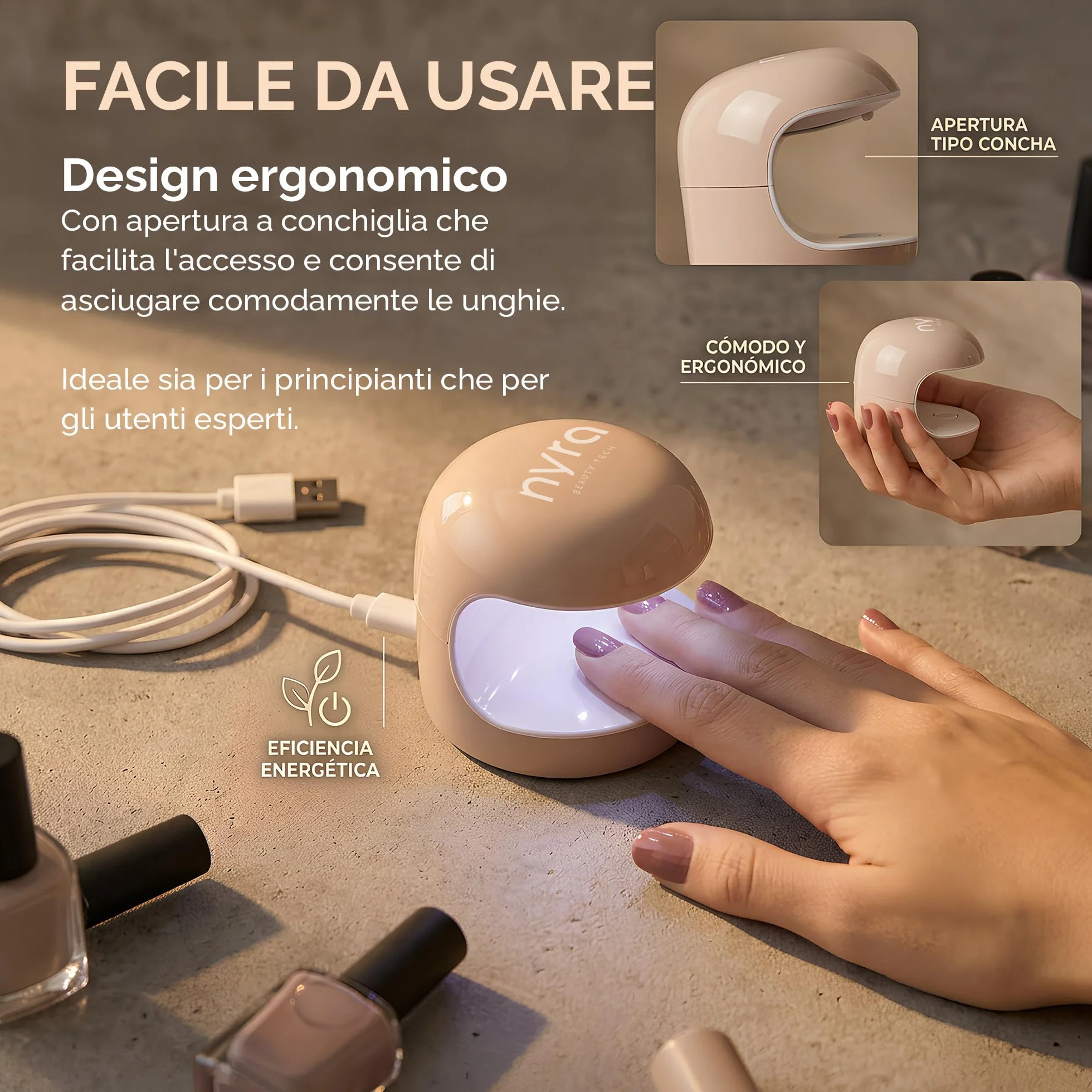 Mini Lampada per Unghie UV/LED 5W, Asciugatore Ultracompatto con Timer 60s e Sensore Automatico, USB