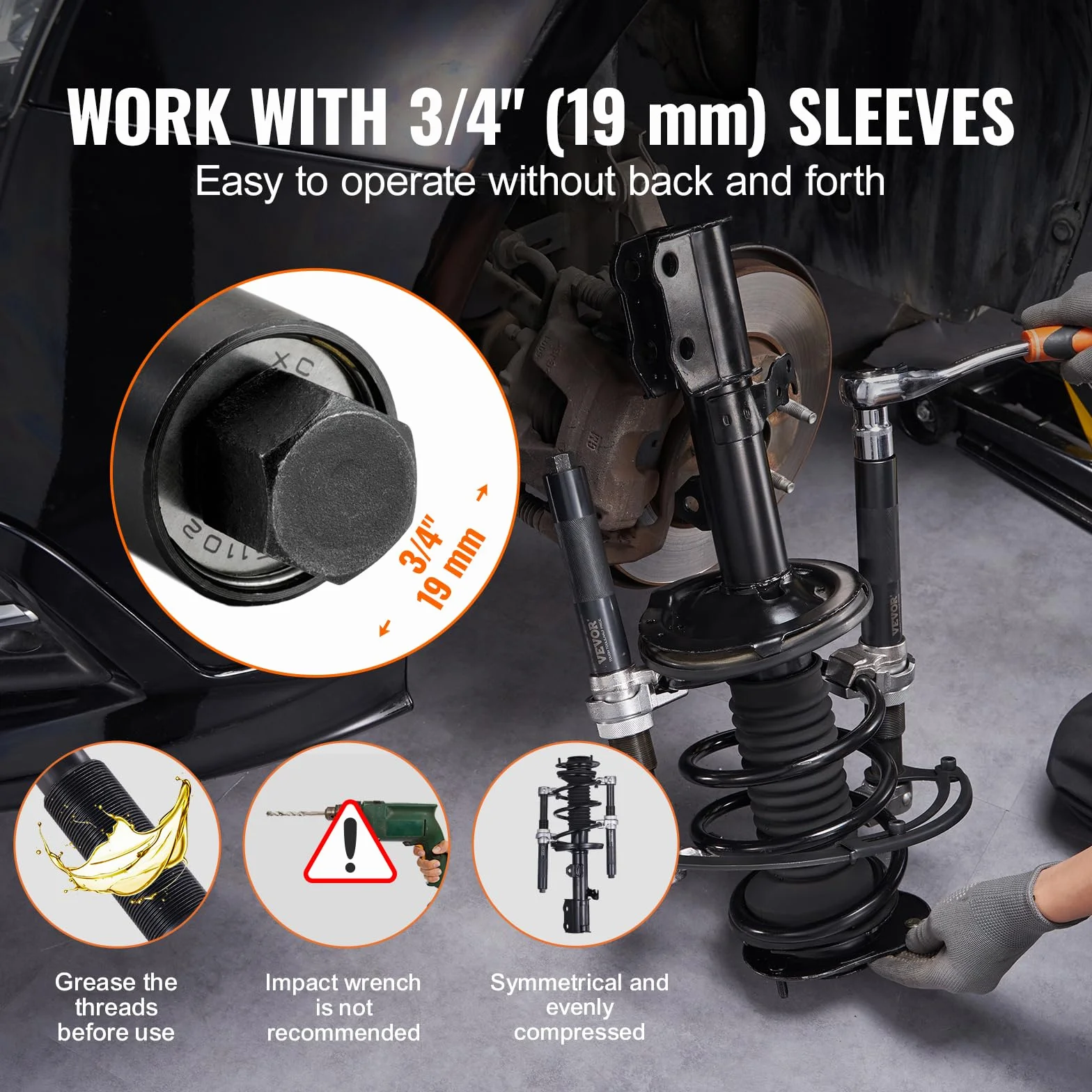 VEVOR Kit Compressore a Molla Ammortizzatore 1,2T Corsa 280mm 2 Pezzi Acciaio Valigetta