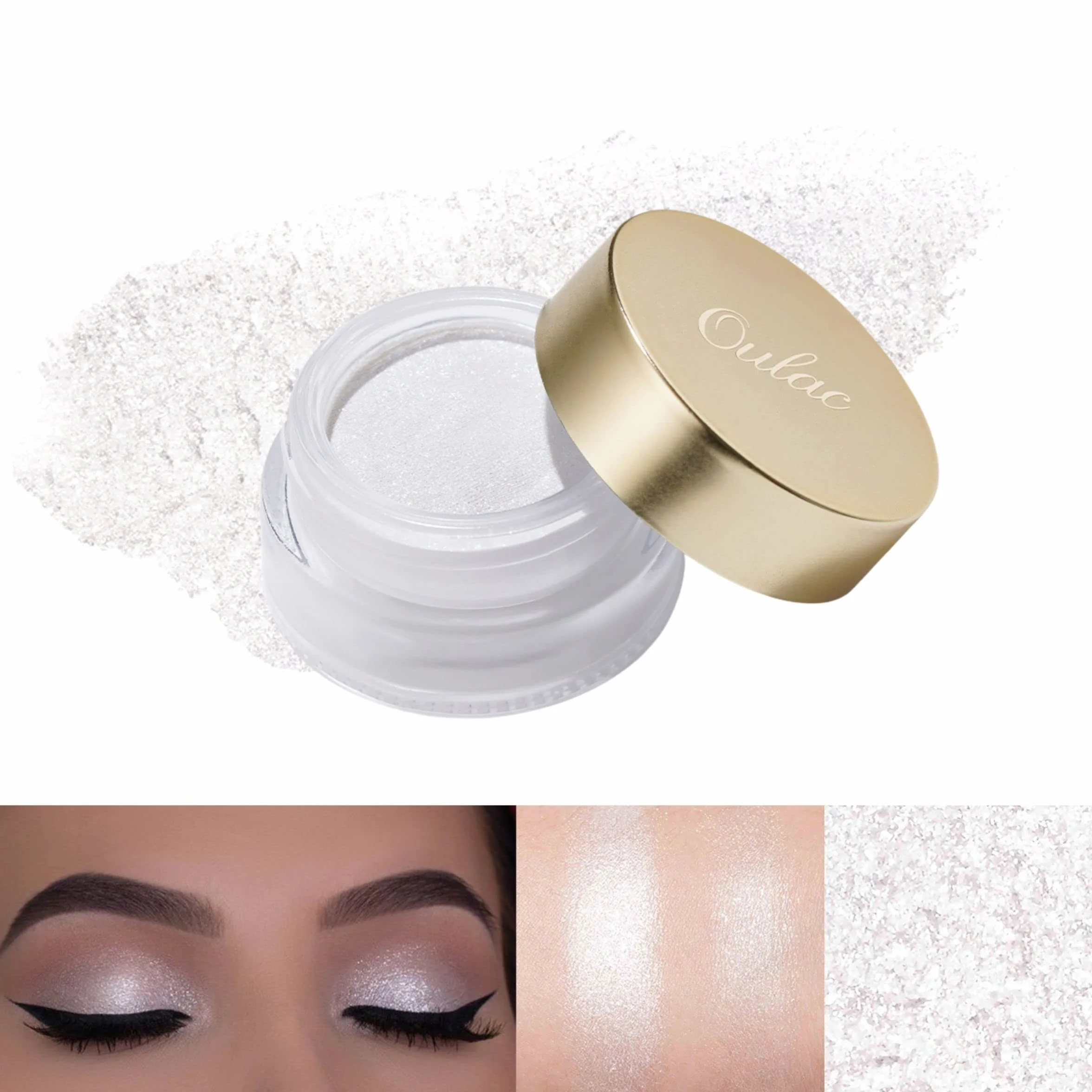 Oulac Ombretto Occhi Glitter Bianco Illuminante Viso Super Impermeabile Lunga Durata 12 Ore Finitura Lucida Scintillante Vegan 06g Crystal Rain