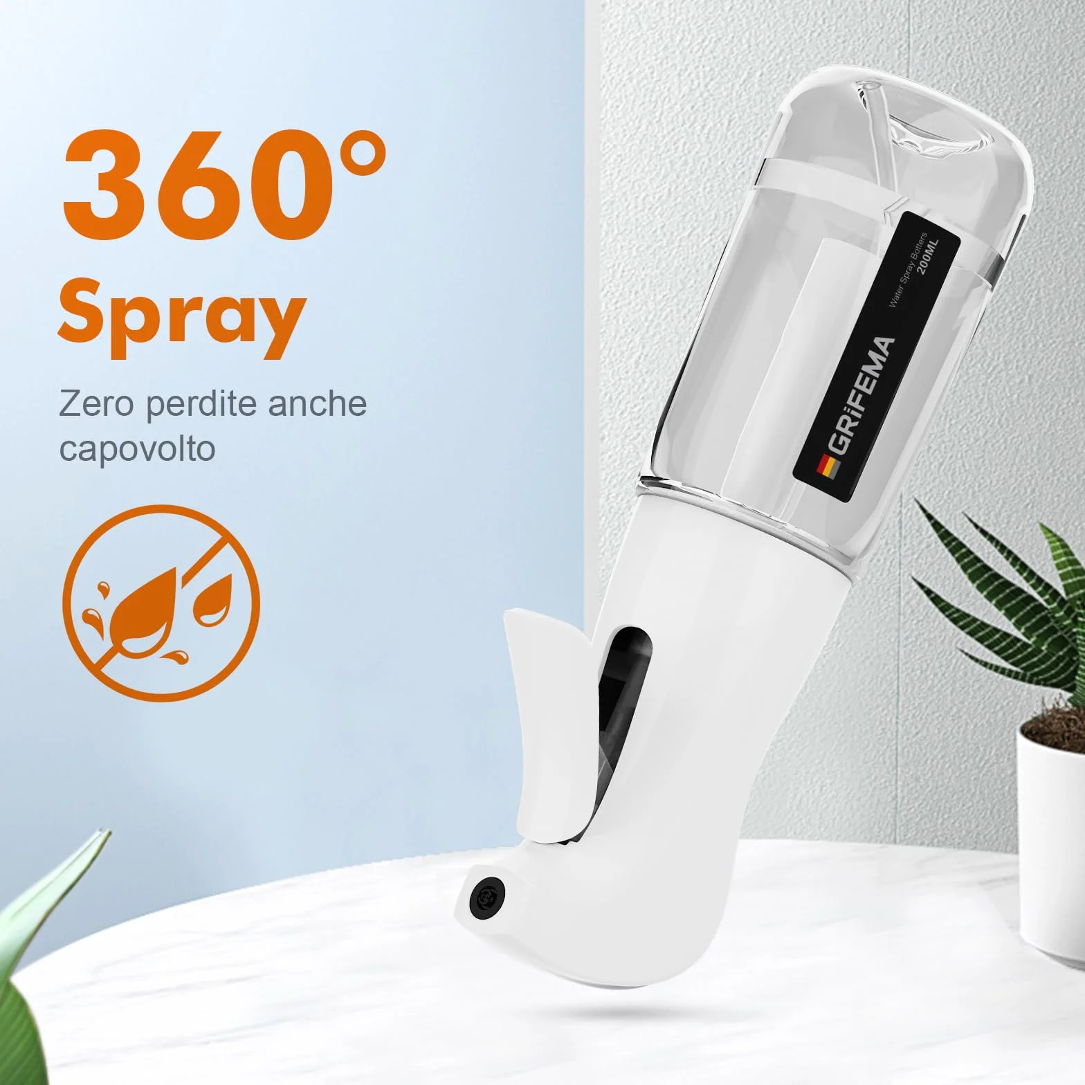 GRIFEMA Spruzzatore Bianco 200 ml Flacone Spray Nebbia Fine Uniforme Antigoccia GE2003W-200