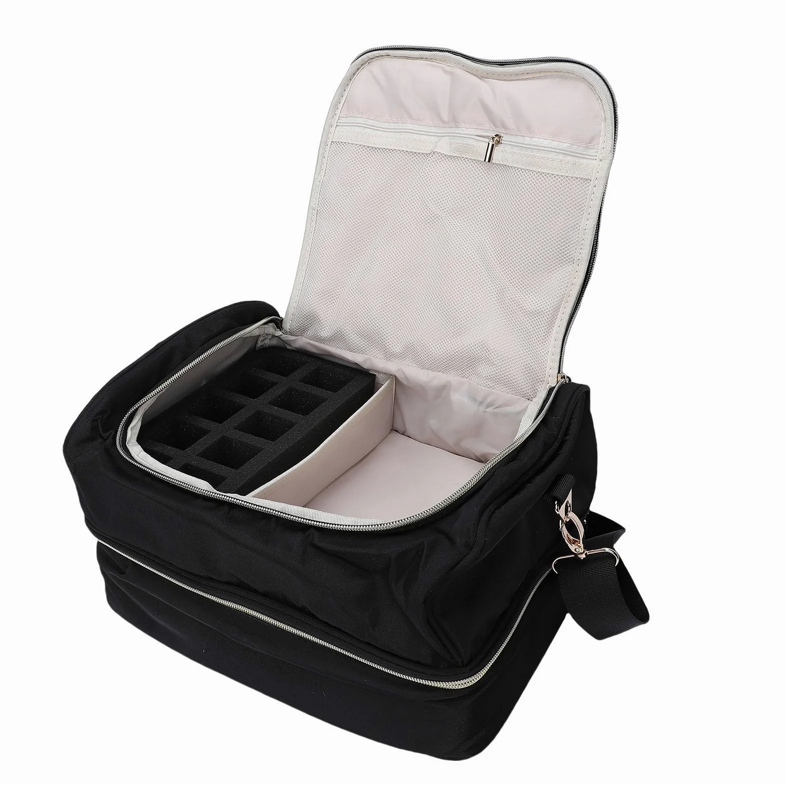 Borsa Organizer Professionale per Smalti, Custodia Portatile Viaggio per Manicure, Borsa con Tracolla Regolabile, Ideale per Artisti del Salone per Tecnici delle Unghie (BLACK)