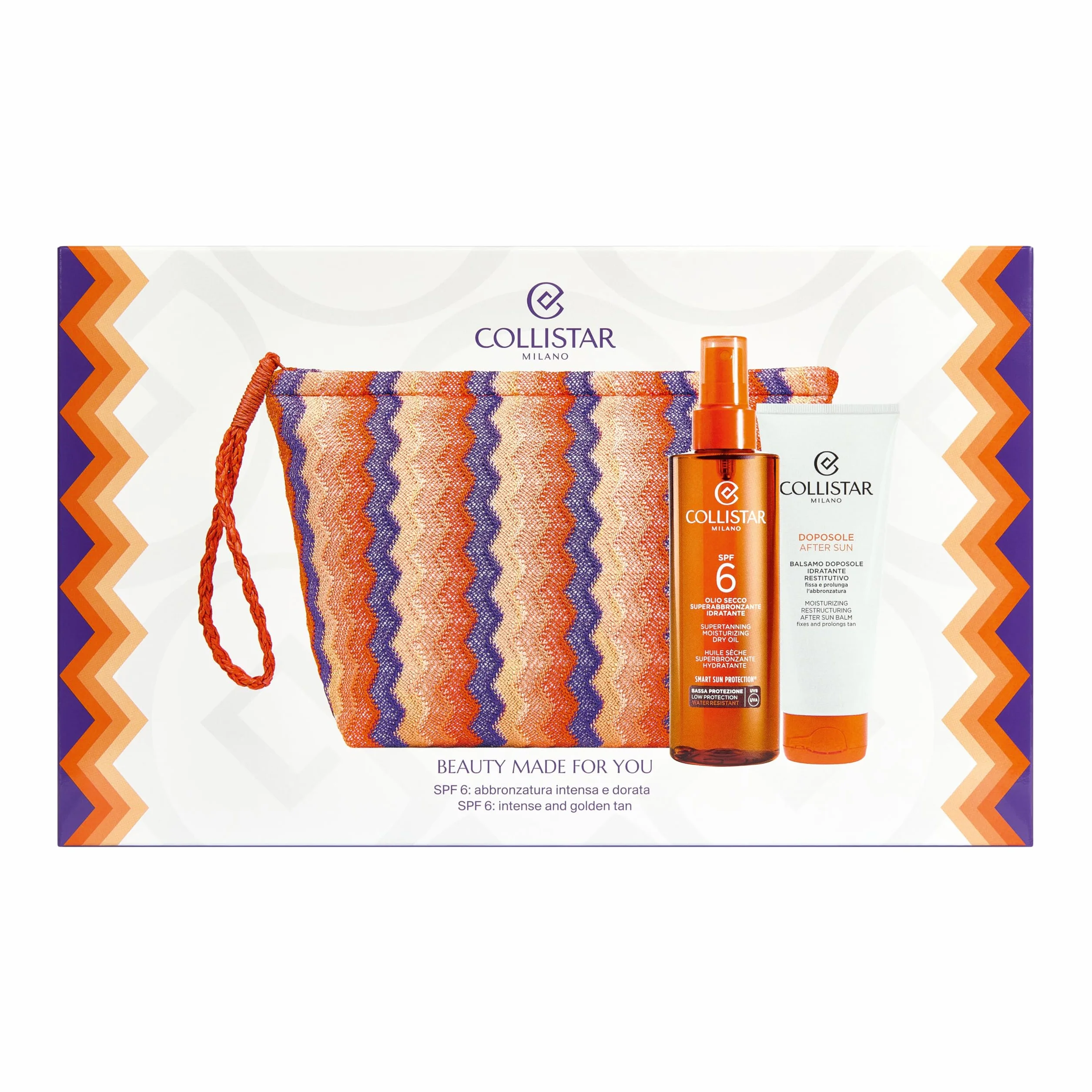 Collistar Cofanetto Regalo Solare, Olio Secco Superabbronzante SPF 6 200ml + Balsamo Doposole Idratante 100ml, Abbronzatura Intensa e Dorata, Con Pochette