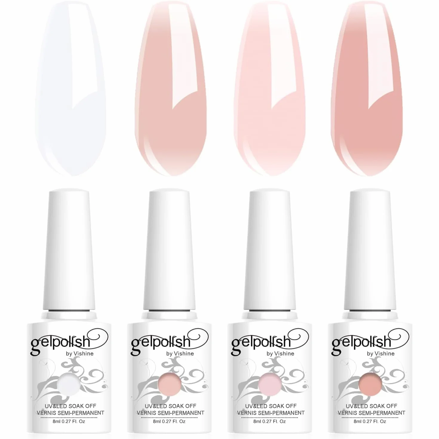 Vishine smalto gel semipermanente 4 colori trasparente bianco latte rosa naturale cristallo UV LED 8 ml