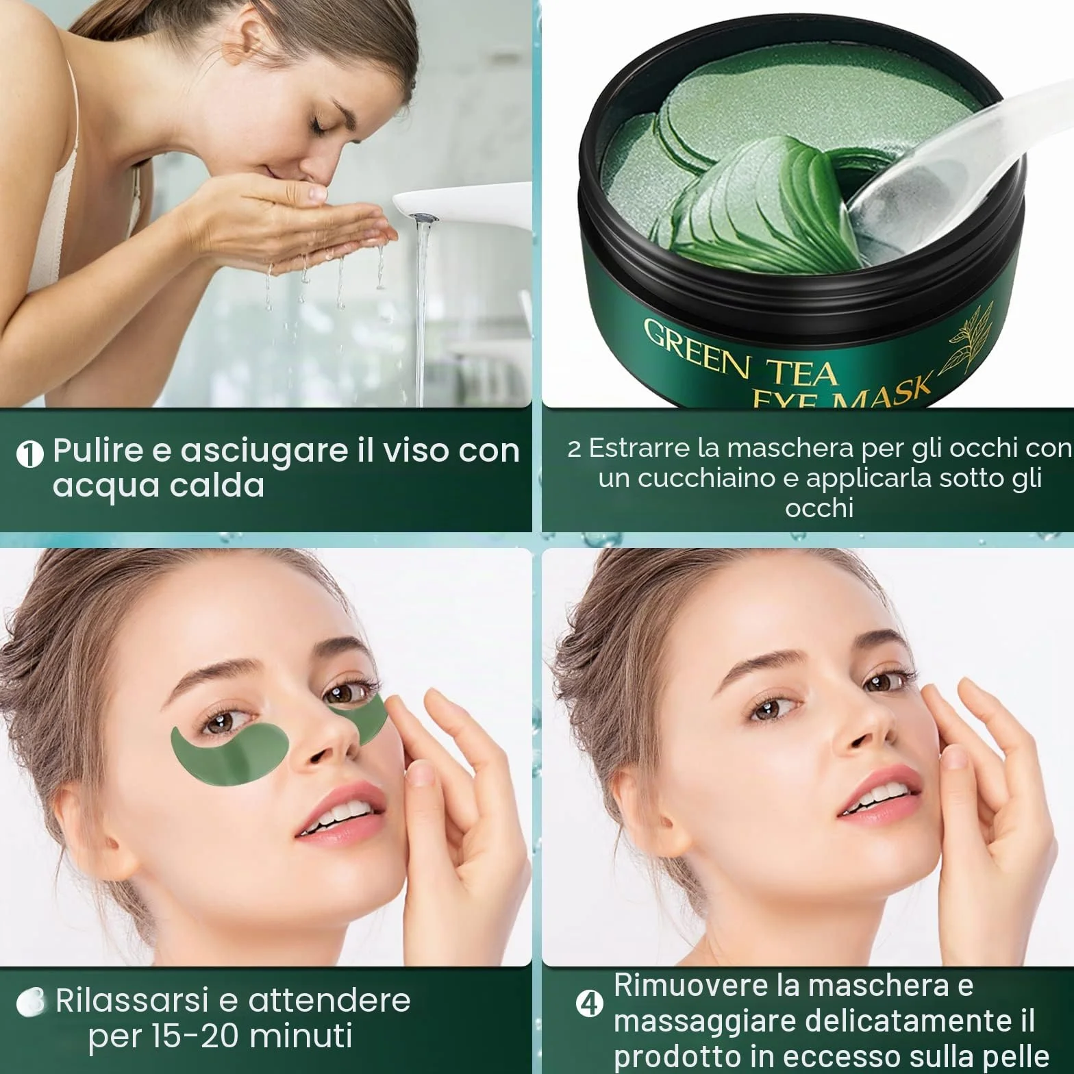 Collagene Patch Occhi al Tè Verde, Patch Occhiaie e Borse, Anti Rughe, Rimuovi Borse e Puffiness, Idrata Anti-Età, 30 Paia