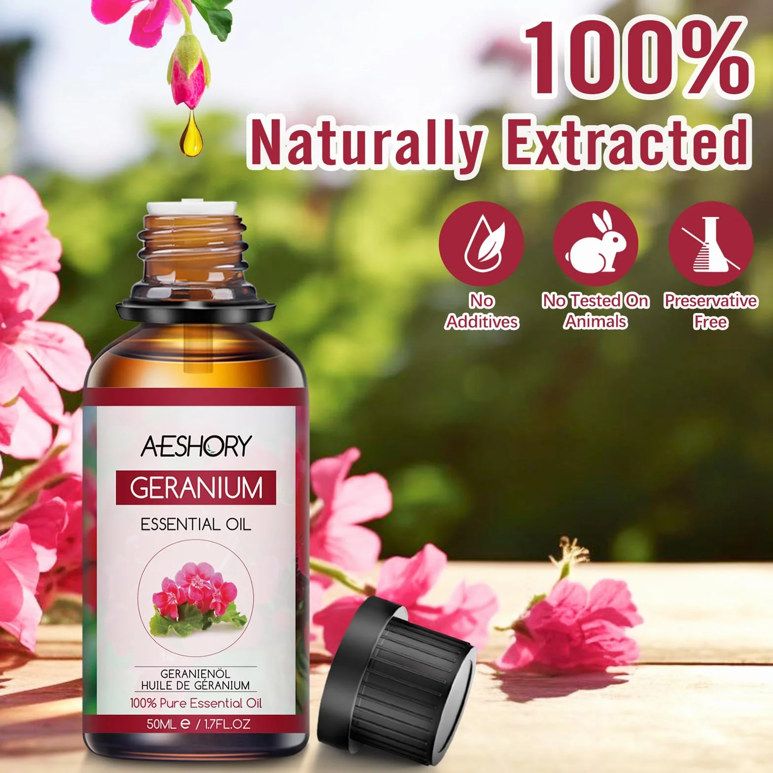 Olio Essenziale di Geranio 50ML, Olio di Geranio Naturale per Diffusori, SPA, Massaggio