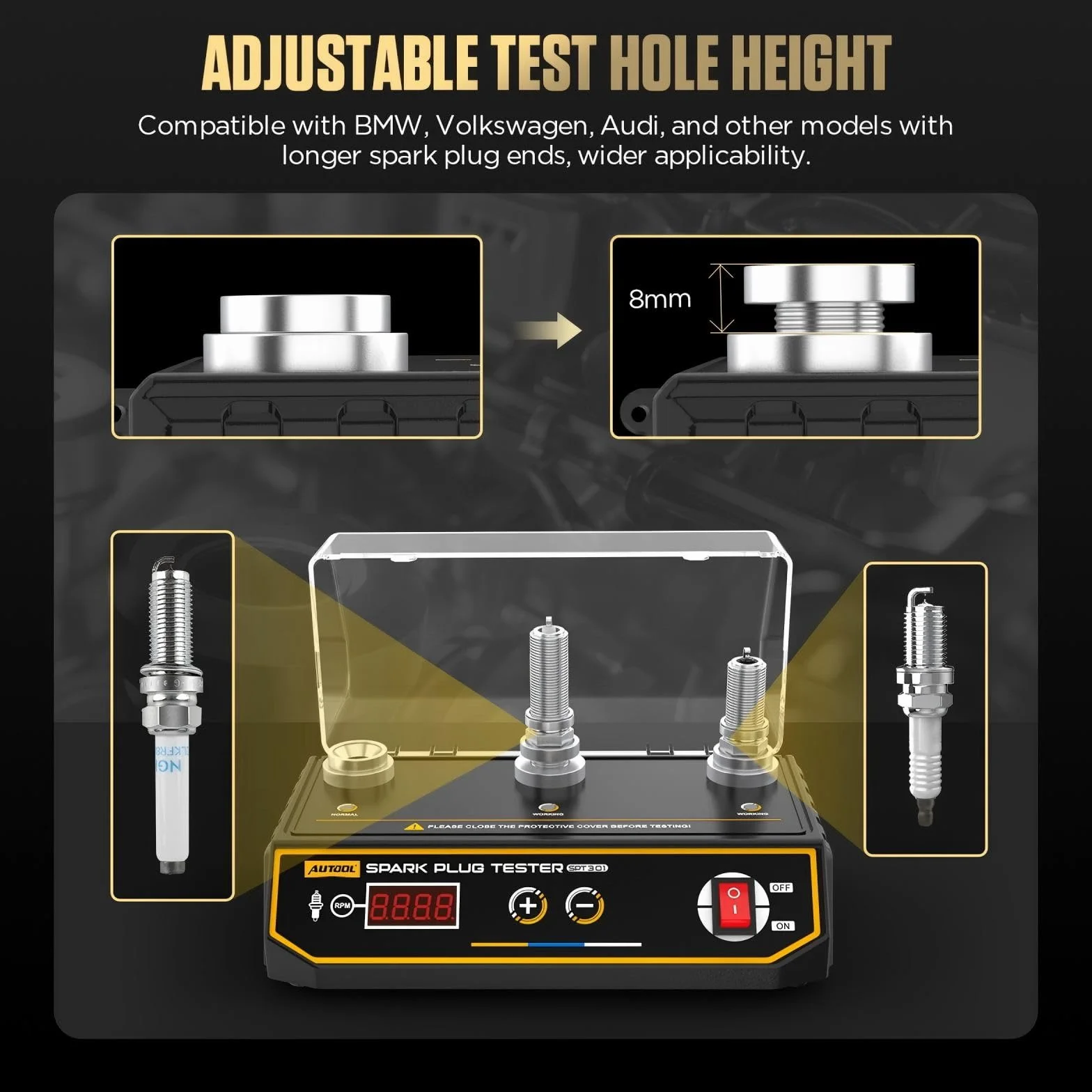 Tester per candele a doppio foro, strumento per bobine di accensione 0-6000 giri/min con copertura protettiva