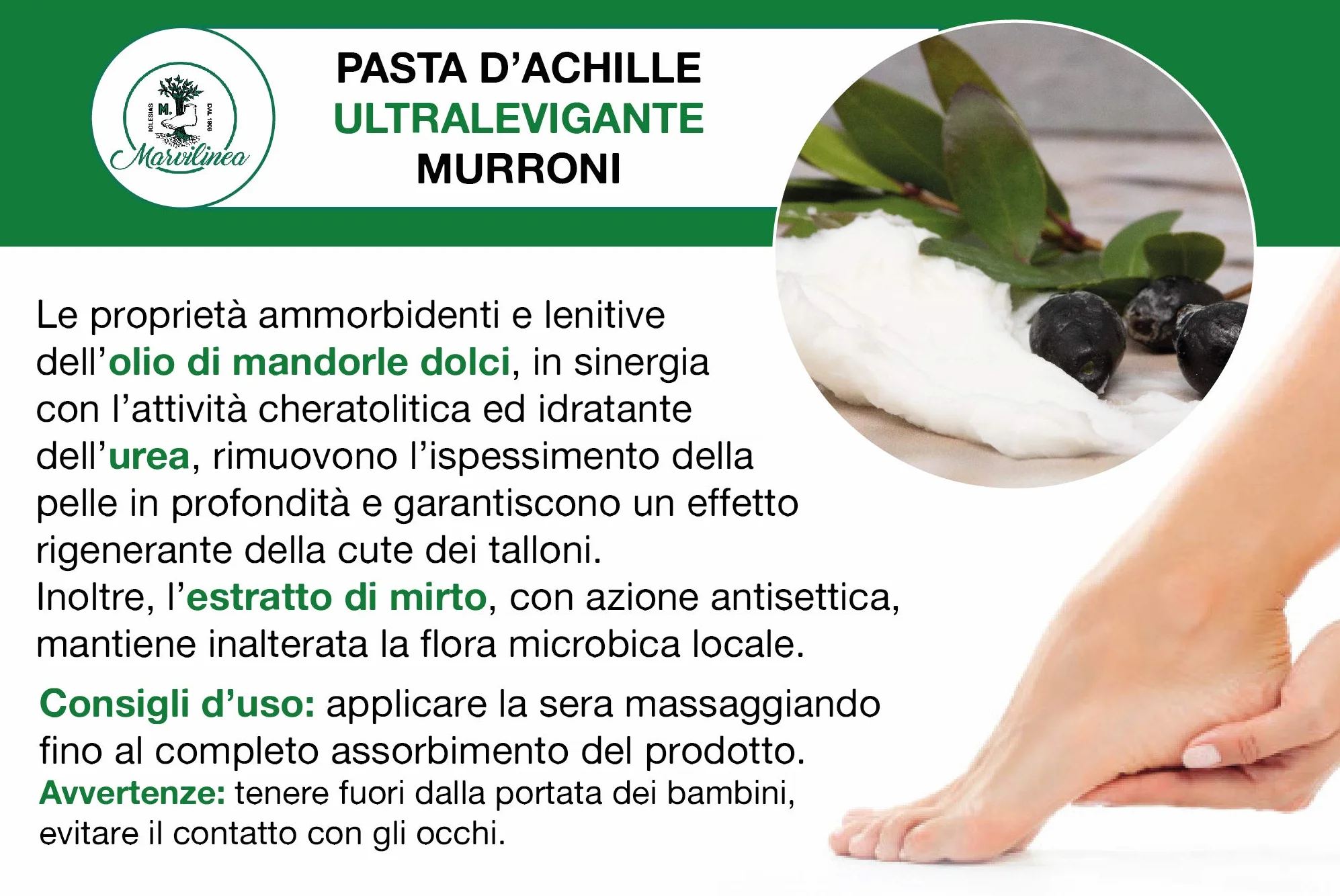 Pasta d'achille ultralevigante murroni crema cura piedi per talloni secchi e screpolati, con urea, olio di mandorle dolci e mirto. 100 gr