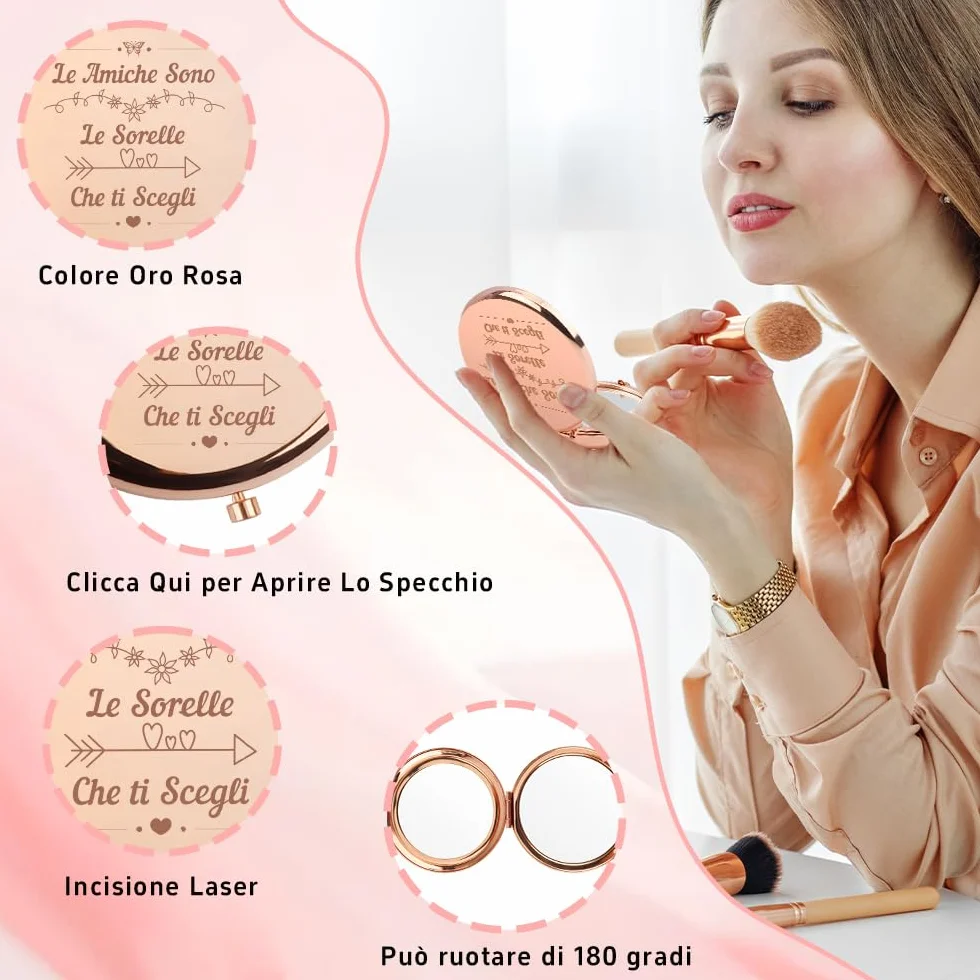 Regalo Amica Specchio Compacto Trucco Ingranditore x1/x2