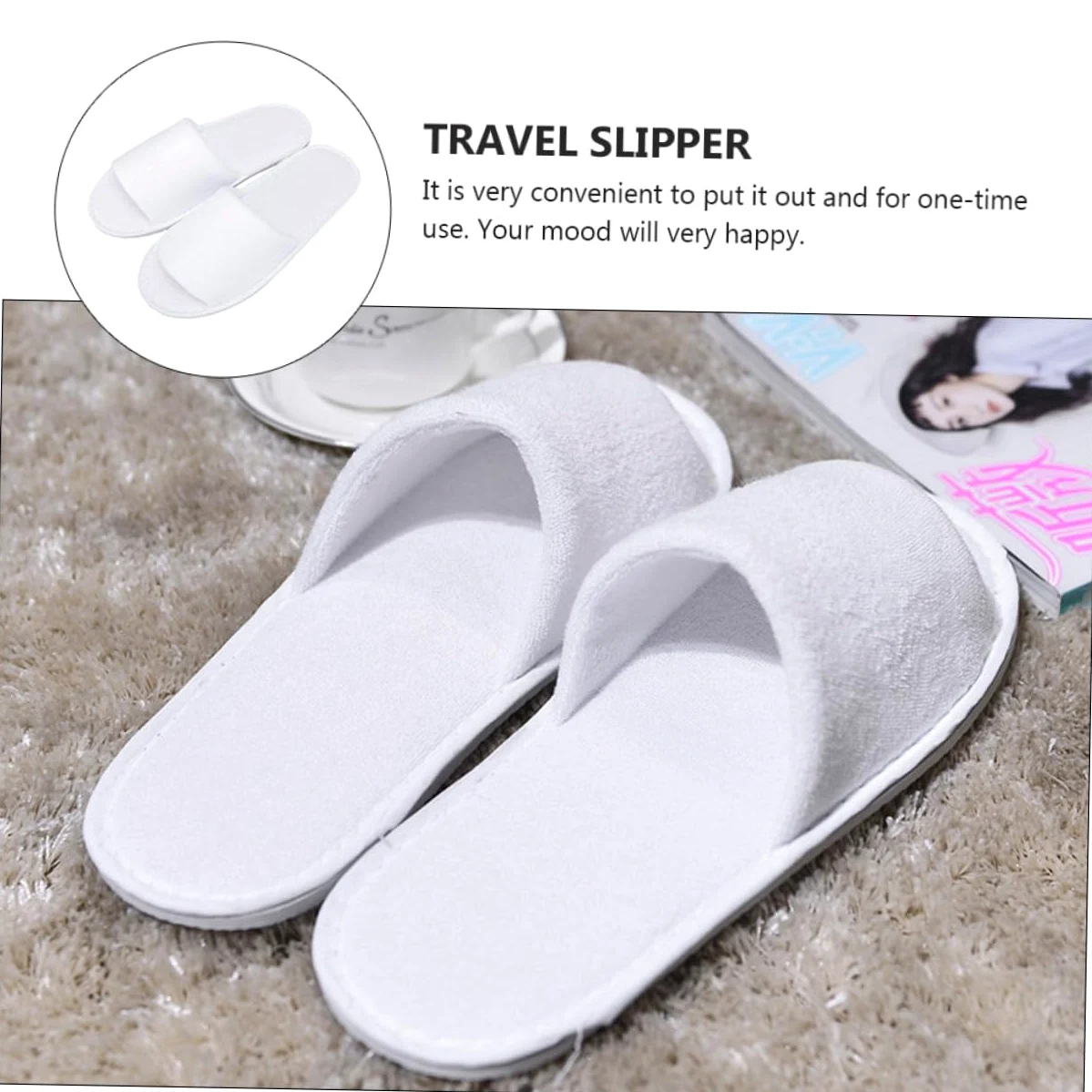 Pantofole Monouso Bianco per Hotel e Viaggio, 10 Paia di Ciabatte Comode Suola Elastiche per Ospiti, Scarpe Aperte Antiscivolo