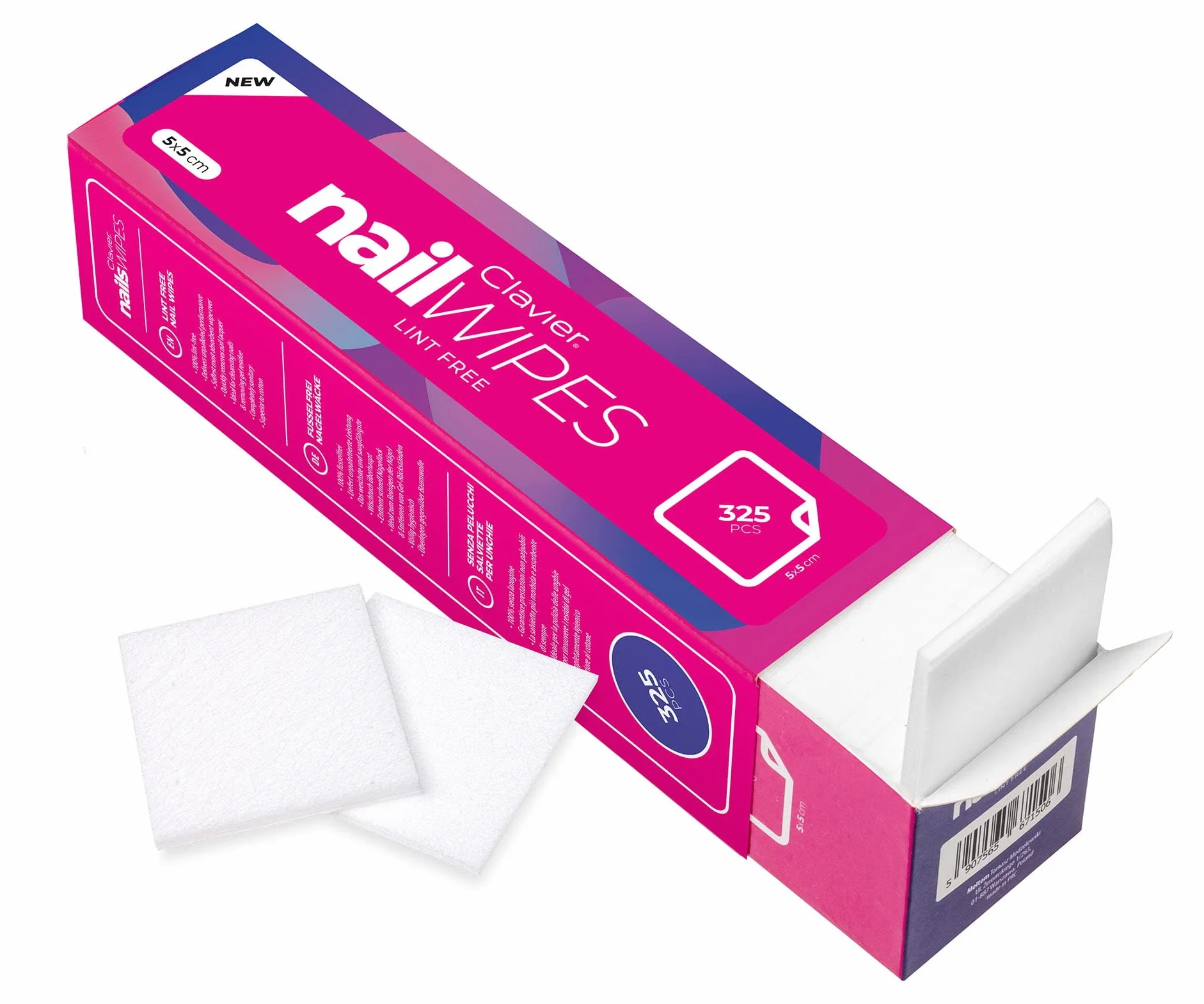 NailWipes 325 PZ, Pads Unghie, Tampone Salviette, Senza Fibre, Dei Pelucchi, Cellulosa Antipolvere A Scelta, ideale per unghie in gel, Nail Clavier