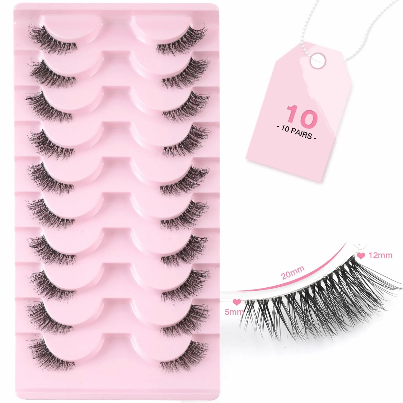 Sixstarhair Mezze Ciglia Finte 10 Paia Half Lashes Cat Eye 3D Naturali 3/4 Riutilizzabile Corner Lashes