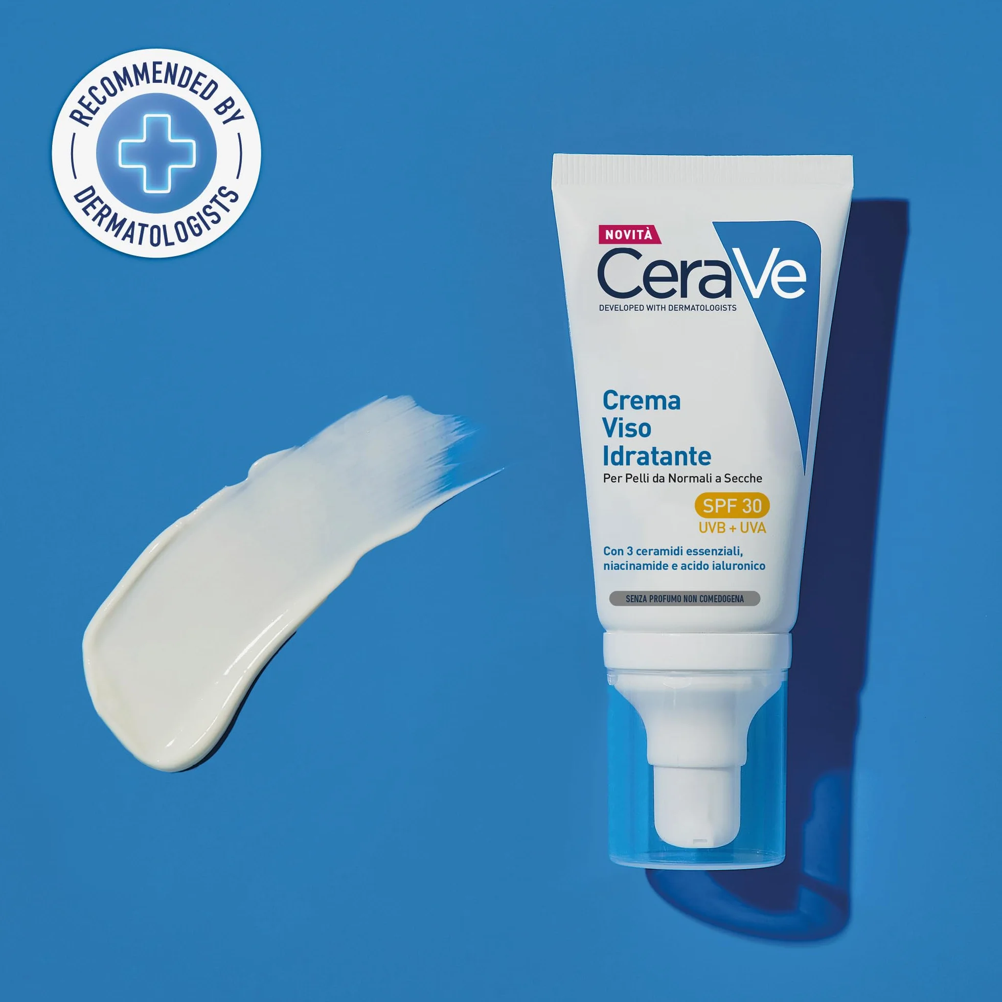 CeraVe Crema Idratante Viso SPF 30, Per Pelli da Normali a Secche, Idratazione Profonda, Ad Assorbimento Rapido, Con Protezione Solare SPF 30 e Acido Ialuronico, 52 ml