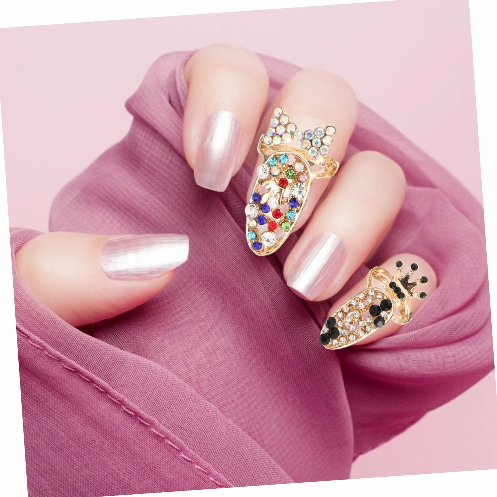 Mikinona Pz anello per unghie ordinare mini anelli per unghie mancia anelli pieni delle dita strass decorazioni unghie decorazioni per unghie Anello creativo gioielli per manicure lega
