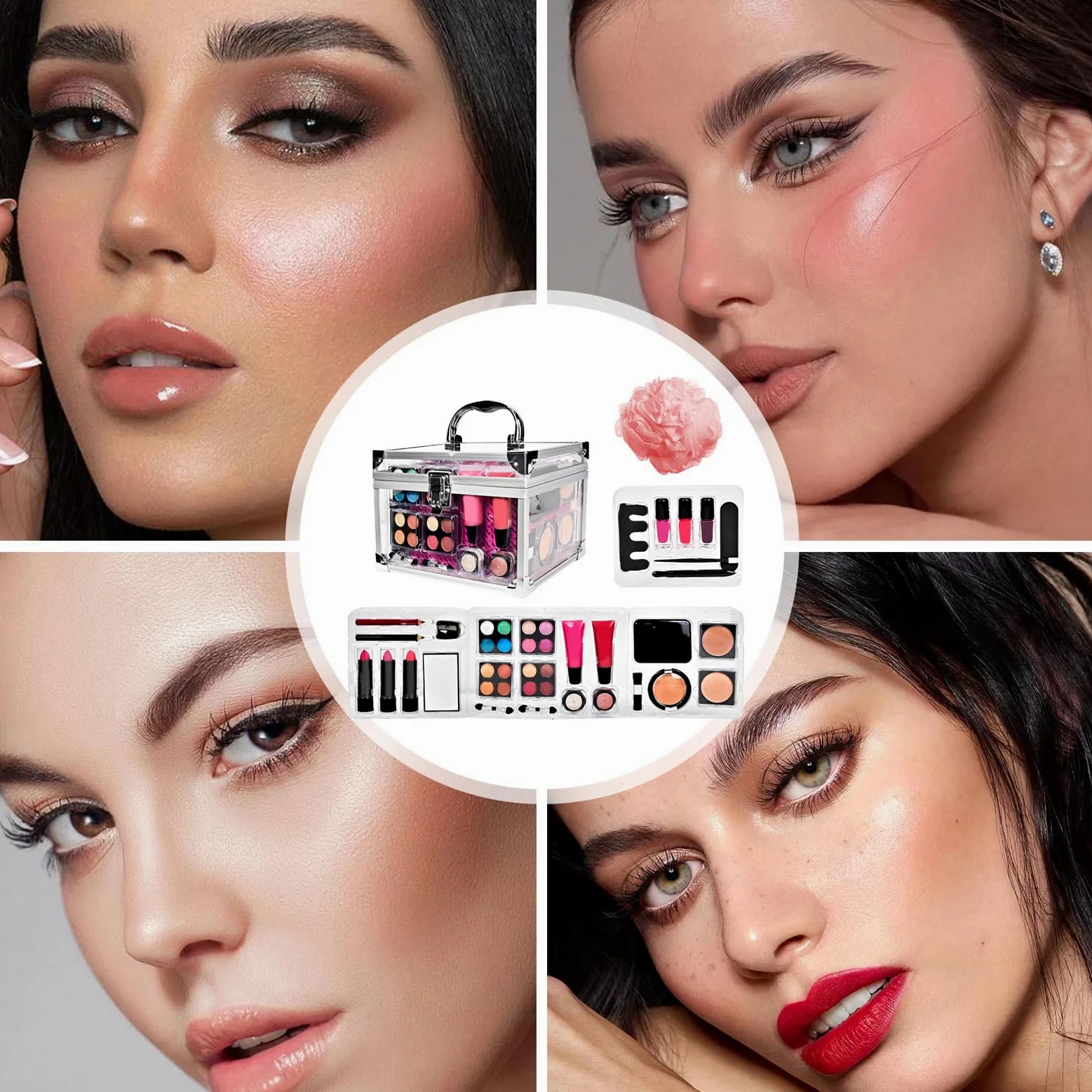 Kit Trucco per Principianti Set Da Viaggio Compatto Con | Contorno Ombretti con Custodia da Viaggio per Eventi Festivi Matrimonio e Uso Quotidiano