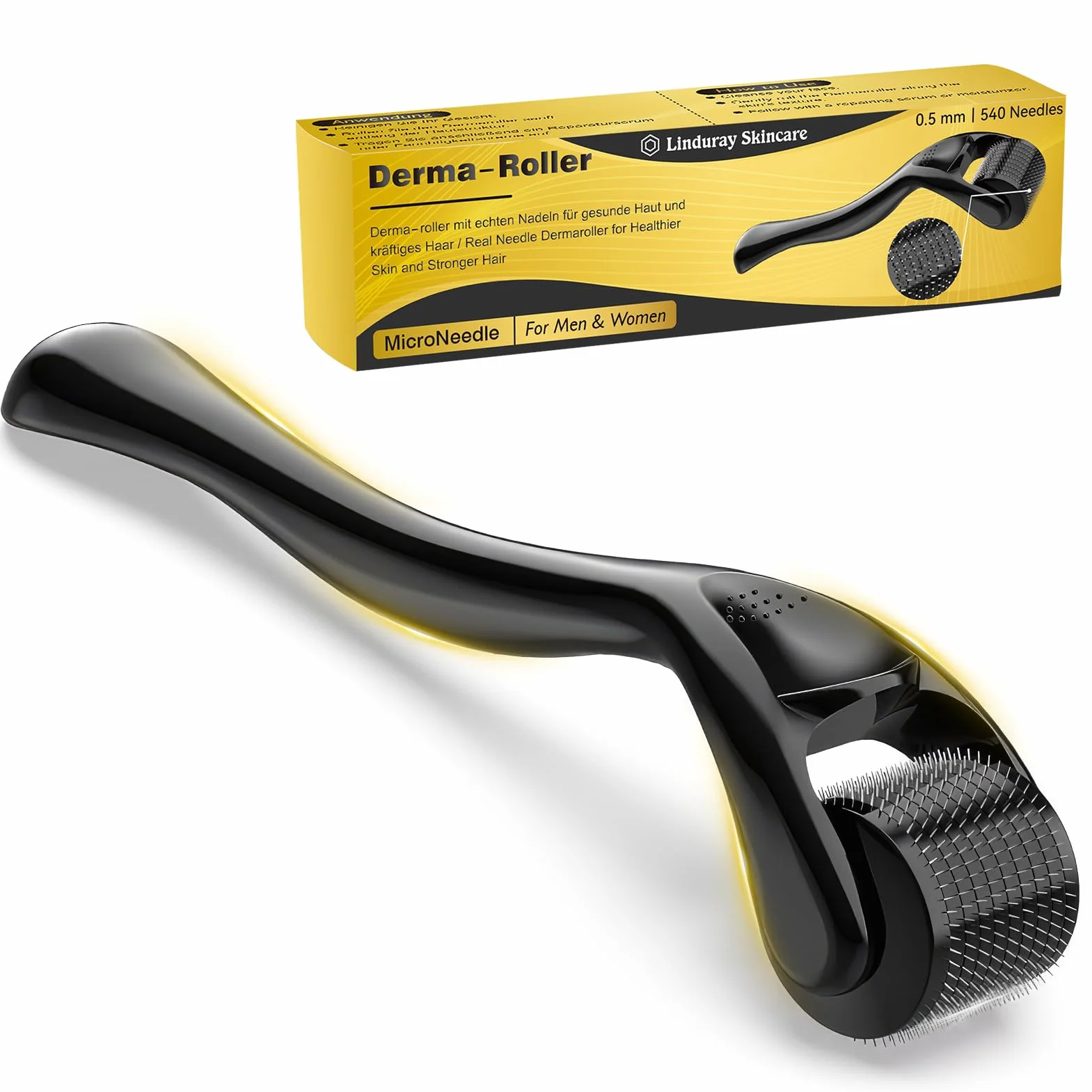 Dermaroller Capelli 540-Aghi Rullo Derma 0,5 mm Nero per Crescita Dei Capelli e Trattamento Perdita Capelli
