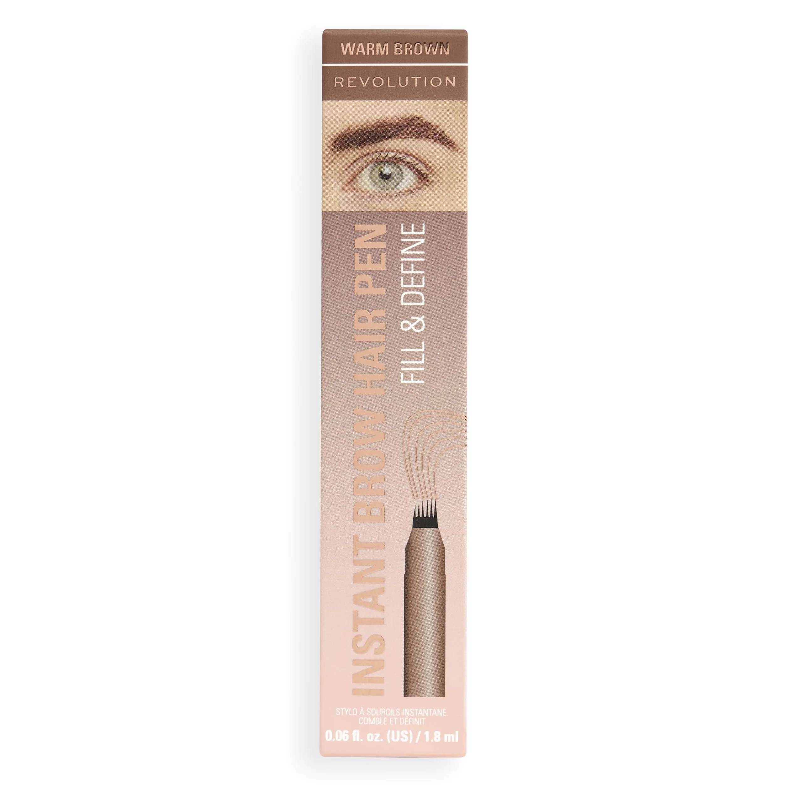Revolution Instant Brow Hair Pen, Applicatore di Precisione per Tratti Sottile Effetto Pelo, Matita per Sopracciglia Lunga Tenuta, Marrone Caldo, Vegan & Cruelty-Free, 1,8 ml