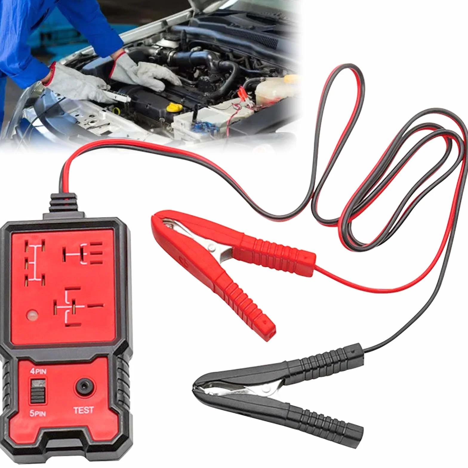 Gomety Tester Per Relè Auto: Dispositivo Di Diagnosi Professionale, Tester Per Batterie Auto 12/24V Con Pinze, Per Moto E Barca, Kit Di Test Portatile, Display LED Rosso/Verde, Materiale ABS (Nero)