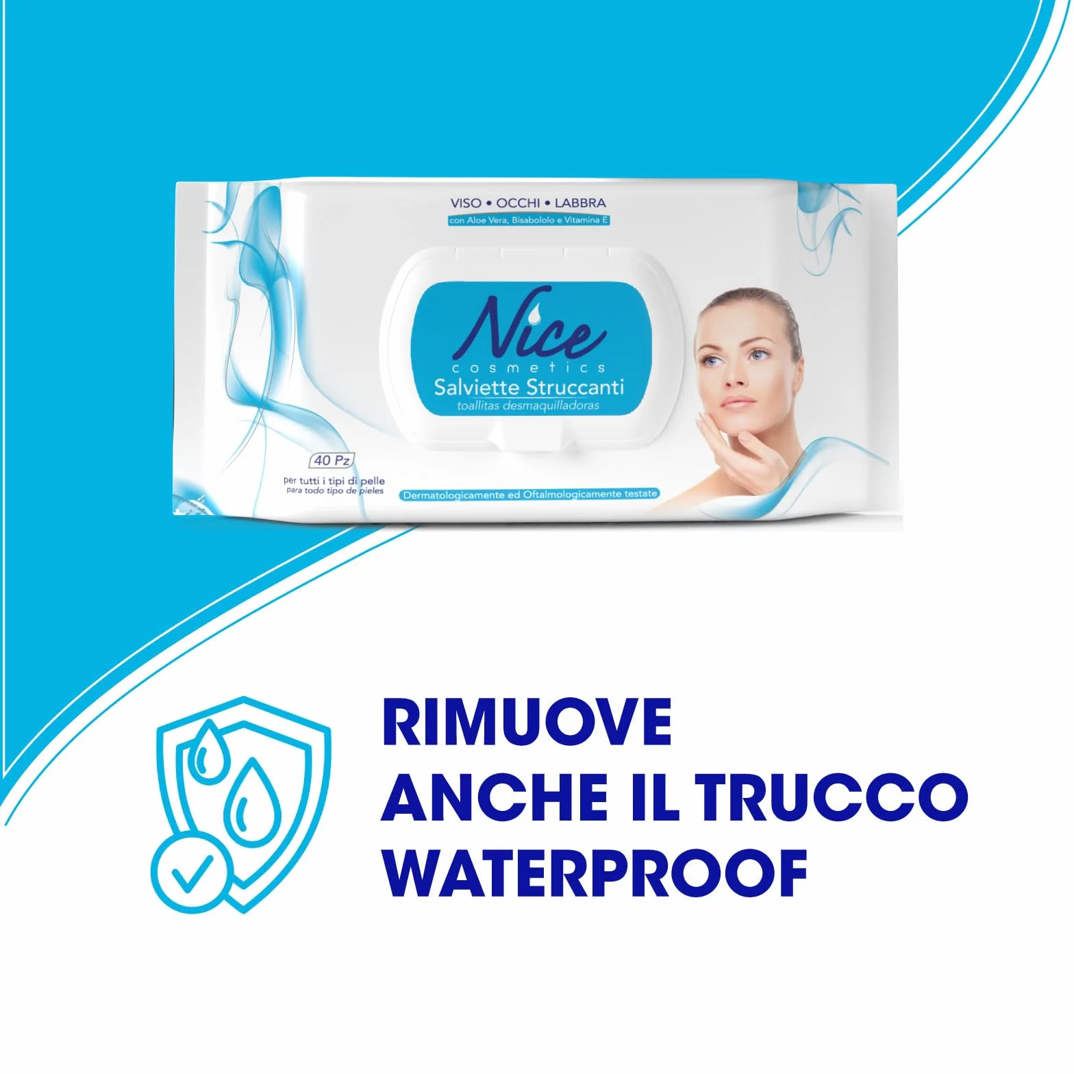 Nice Salviette Struccanti Viso Occhi Labbra Aloe Vera Bisabololo Vitamina E Dermatologicamente Oftalmologicamente Testate 40 Salviette