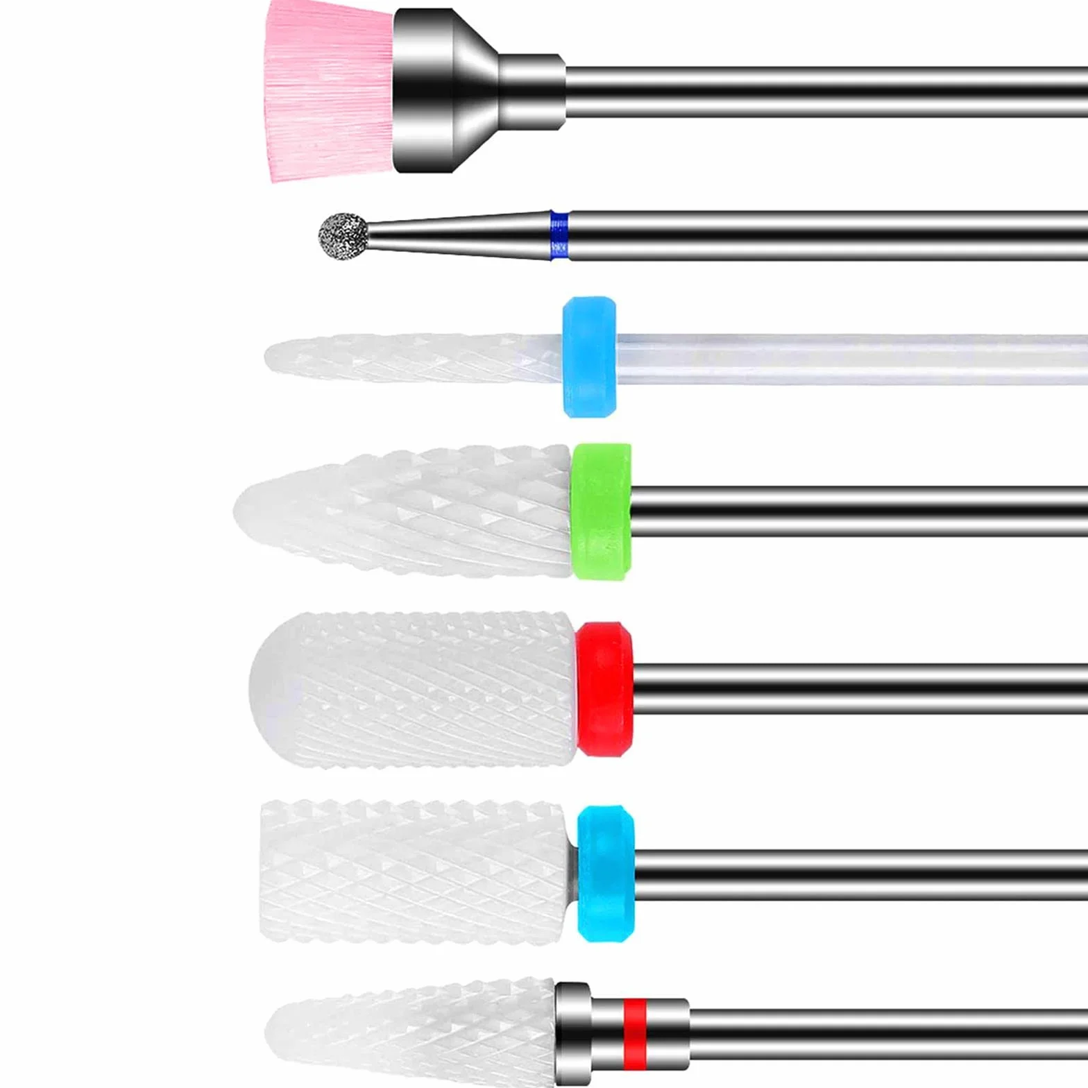 Punte Fresa Unghie Ceramica 7 pezzi kit Punta da Trapano per Unghie Elettrica Professionale Strumenti Diamond Nail Drill per Rimozione Gel, Manicure, Pedicure, Uso Domestico