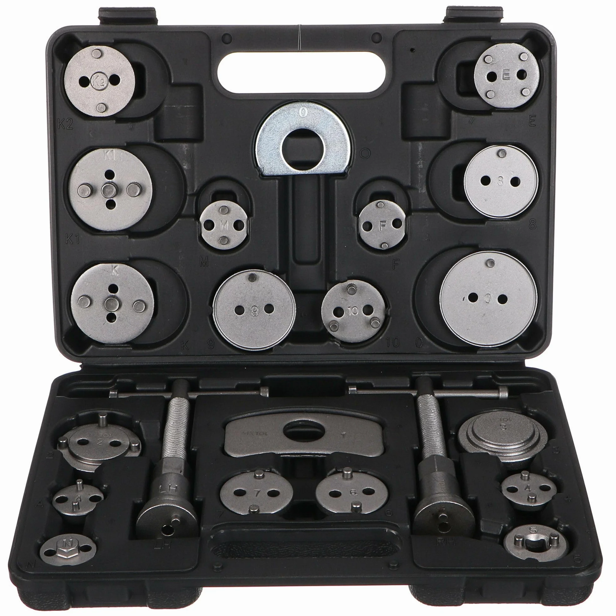 Set di Freni Meccanici Nero 22 | Set di Ripristino del Pistone del Freno | 22 Pezzi | Rotazione Inversa e Compressione | Strumento per Freni a Disco | Adattatore per Numerosi Veicoli | Cassetta
