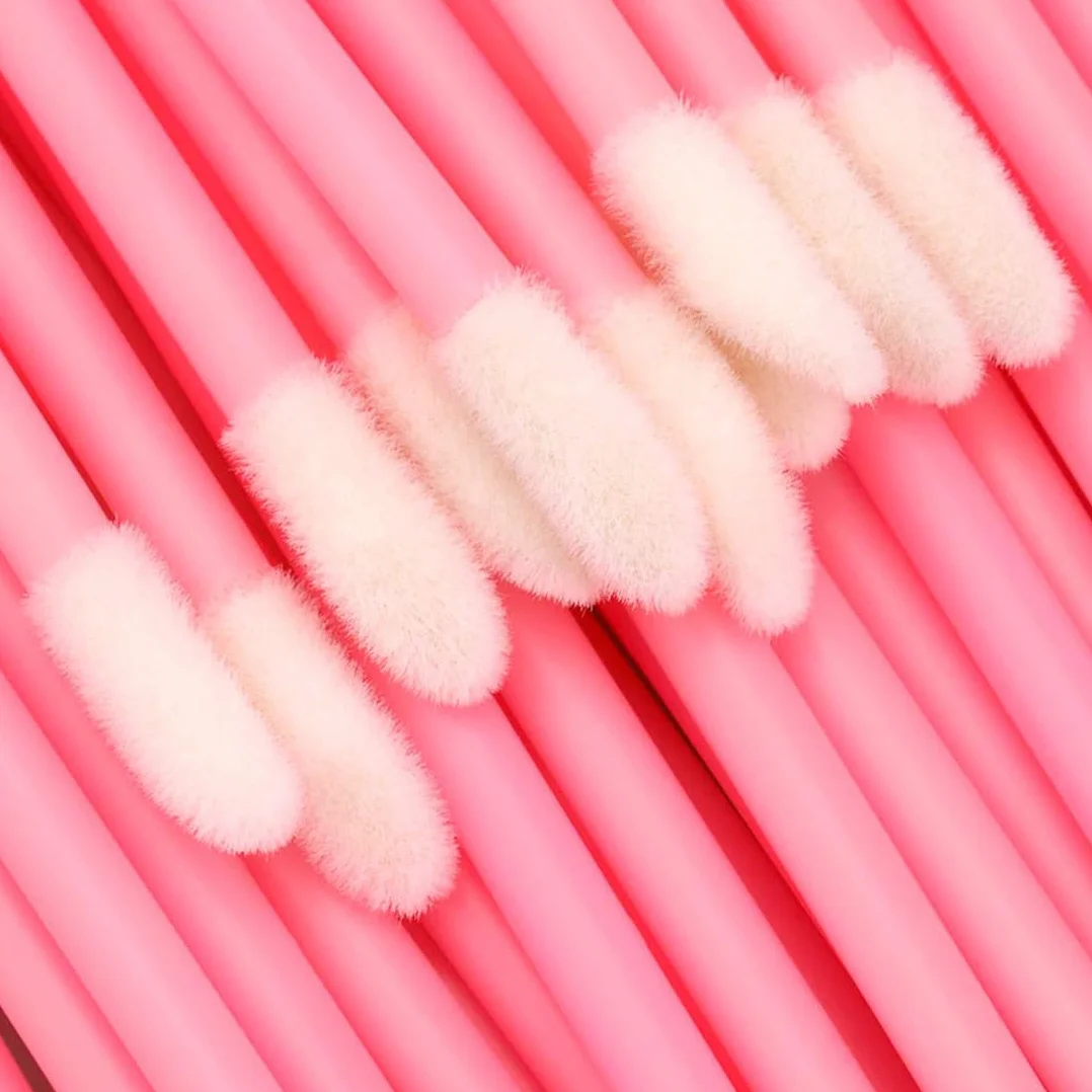 100 Pezzi Pennello Labbra Monouso, Pennello Trucco Rossetto, Pennello Sopracciglia Kit Attrezzi di Bellezza (rosa)