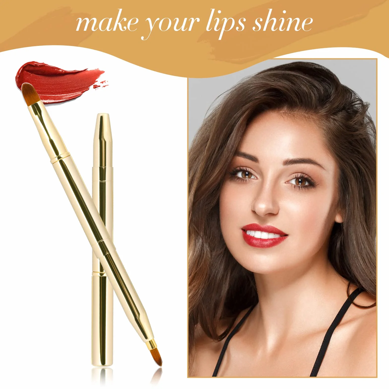 Confezione da 2 pennelli retrattili per labbra, rossetto, lucidalabbra, doppia estremità, pennelli da trucco con tappo, pennello per rossetto, applicatore da viaggio