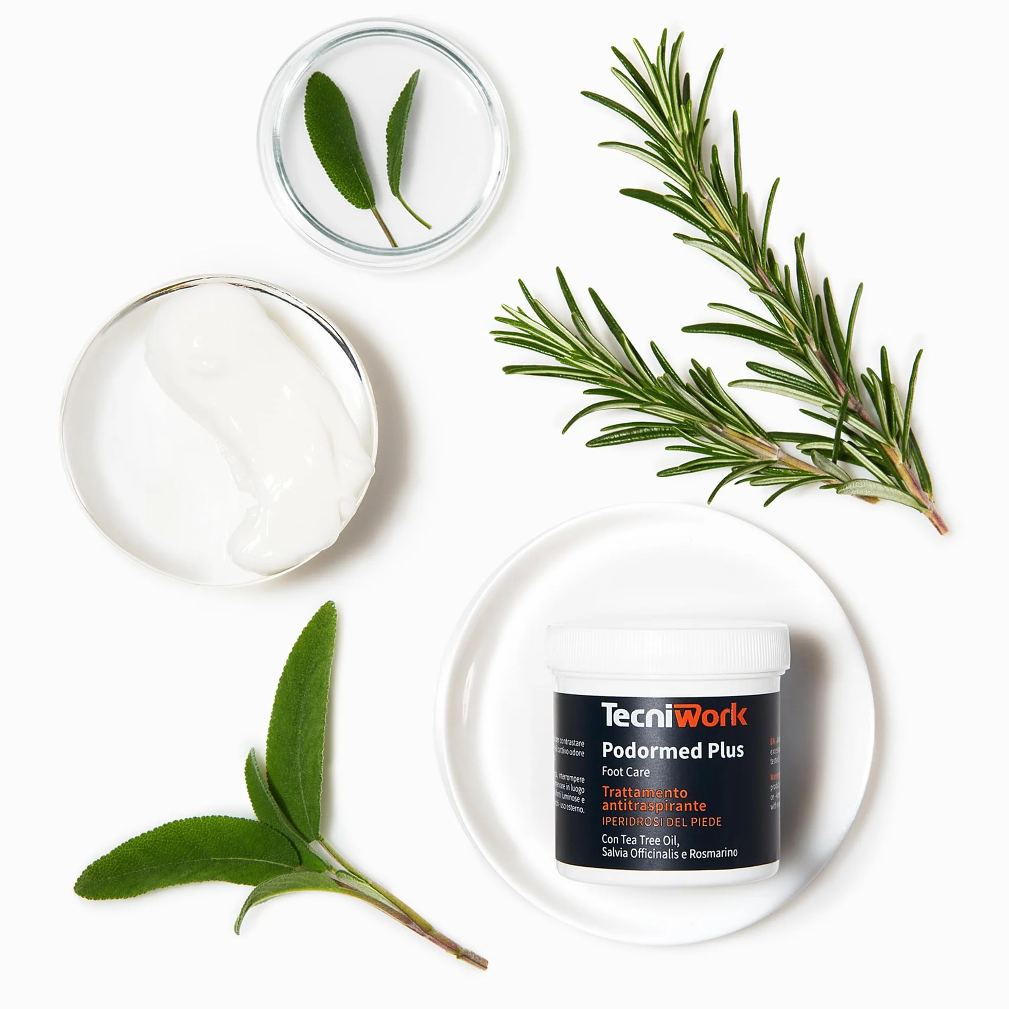 Podormed Plus Crema Antitraspirante Piedi 75 ml Tripla Azione Barriera Assorbente Igienizzante Tea Tree Salvia Rosmarino