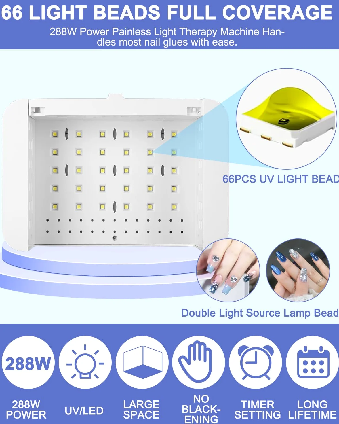 Zounin Lampada LED UV da 180 W, per unghie in gel, pieghevole, portatile, professionale, veloce e veloce, con 4 timer, lampada per asciugare le unghie con sensore, display LCD per unghie in gel