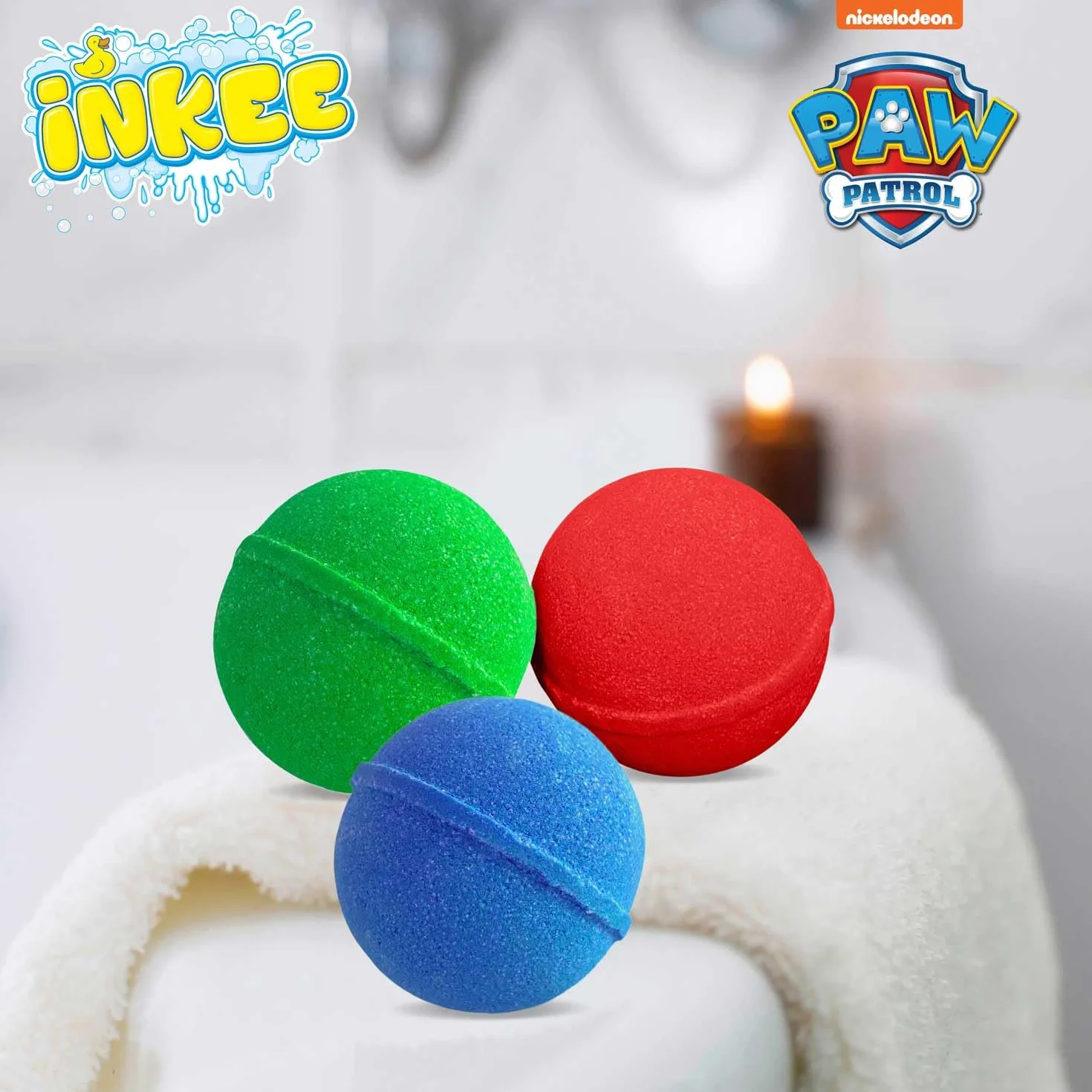 INKEE Paw Patrol Bombe da Bagno Bambini 3 Pezzi – Colorate con Aroma Ciliegia e Olio di Jojoba – Bath Bomb Naturali per Vasca – Adatte a Bambini dai 3 Anni