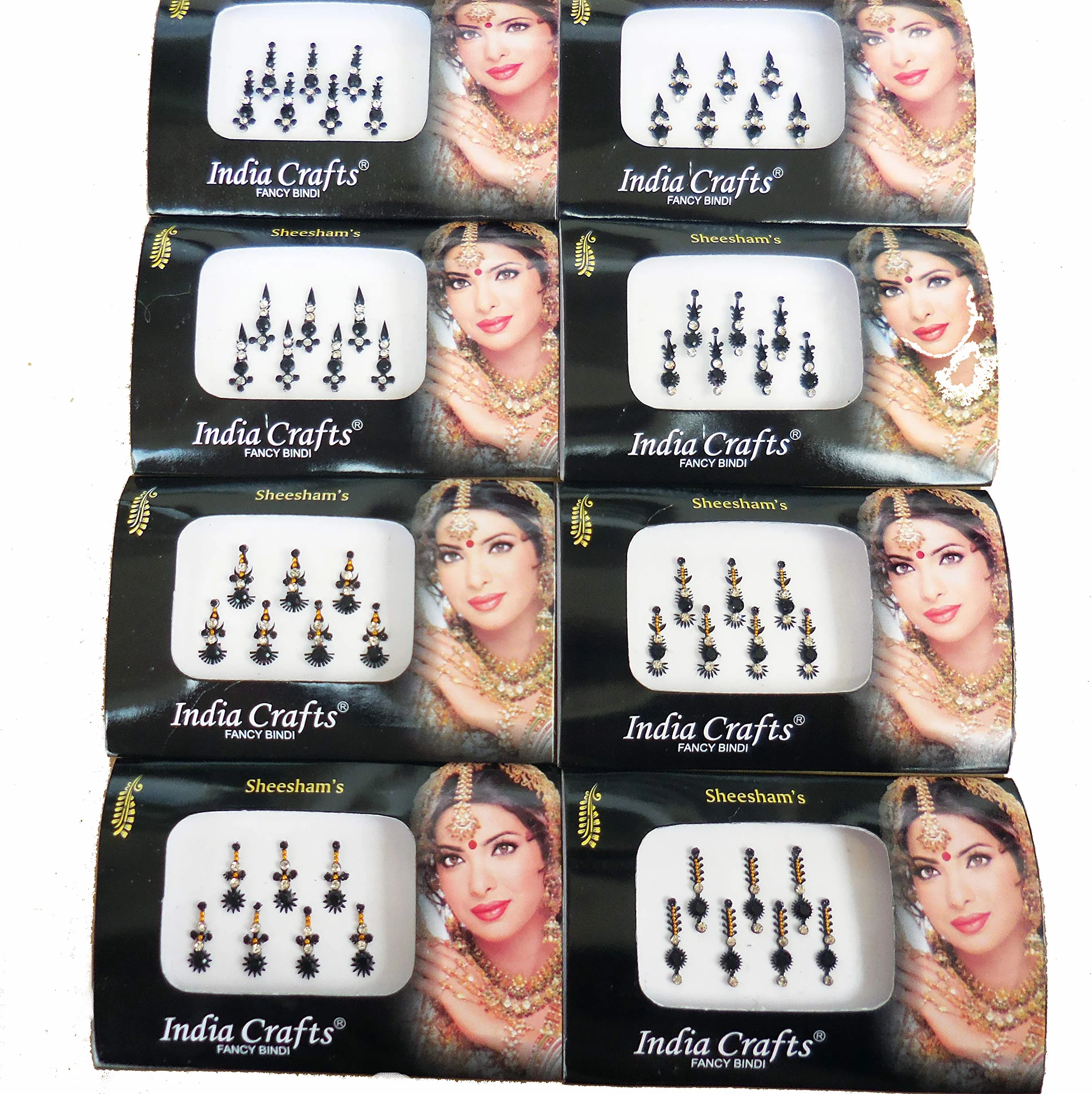 8 confezioni di 56 bindi indiani in argento, oro, nero, multicolore, stile Bollywood (etichetta in lingua italiana non garantita)