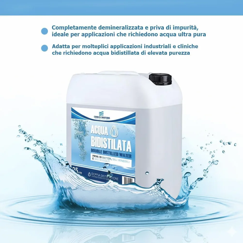Acqua Bidistillata Pura 5 Litri Tanica per Ferri da Stiro Umidificatori Batterie Made in Italy