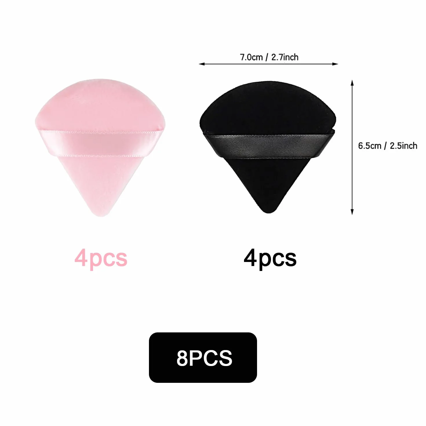 Puff Triangolo Spugna da Trucco per Viso Cipria Fard Fondotinta Strumenti Wet And Dry 8 Pezzi (Nero e Rosa)