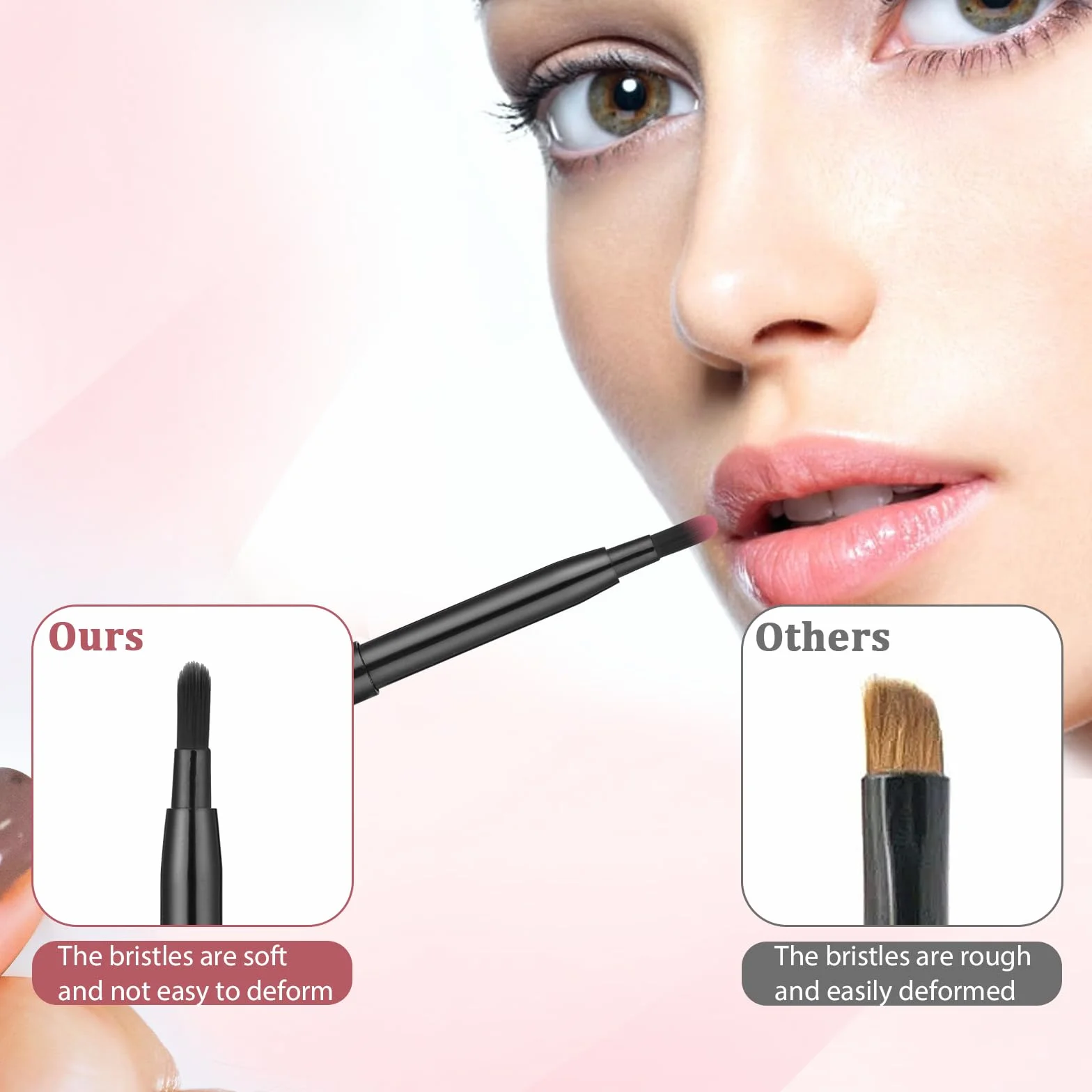 2 pennelli per labbra, rossetto, retrattile, nero, piatto, correttore, mini labbra, applicatore portatile per fondotinta, pennello per labbra