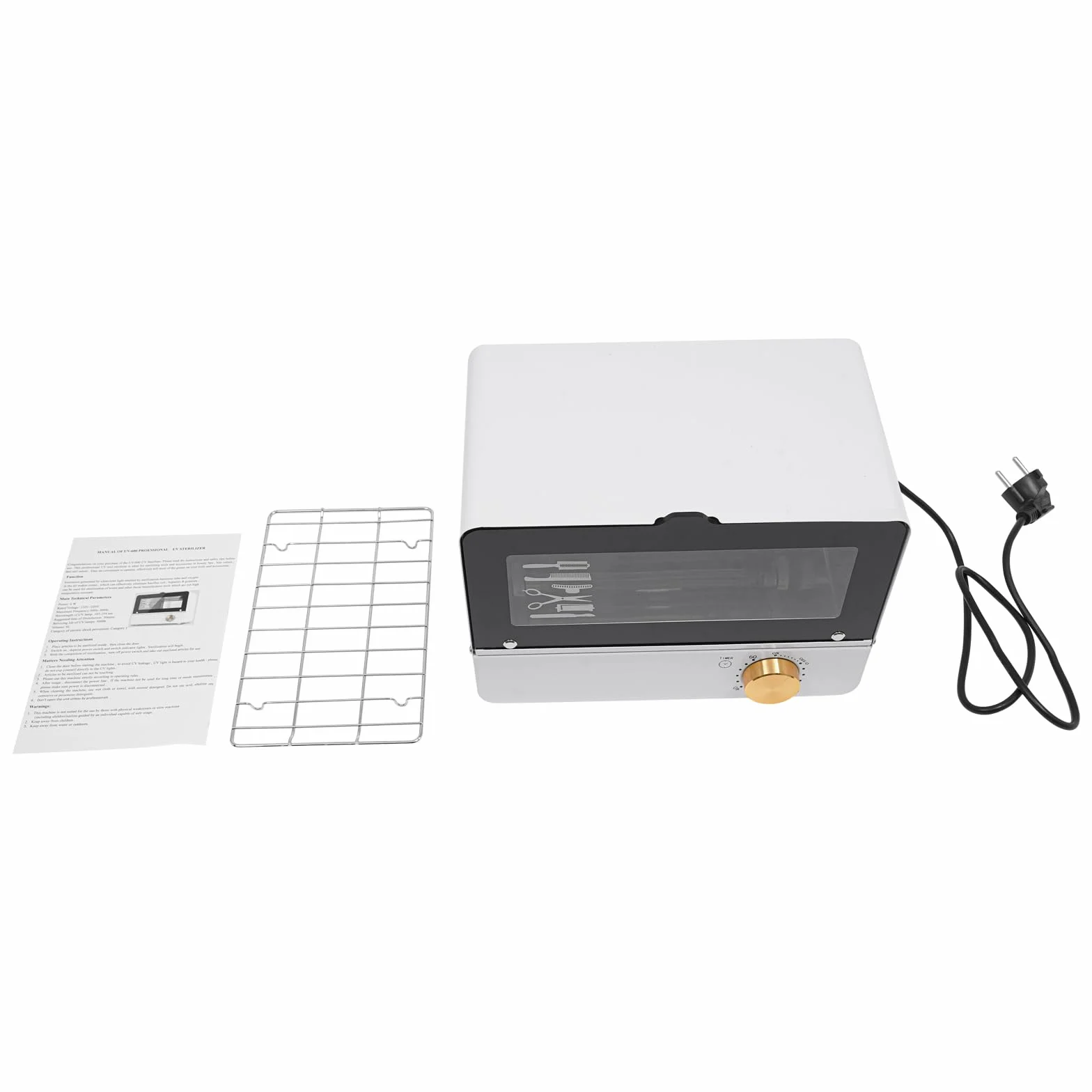 Sterilizzatore UV ozono 6L, armadio disinfezione strumenti manicure acconciatura, 185-254nm timer 0-60min, sicurezza anti-UV porta vetro silenzioso, per unghie salone bellezza domestica, bianco
