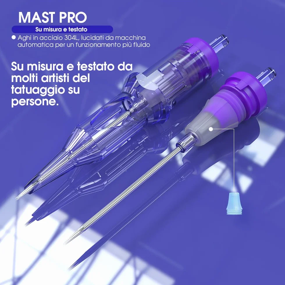 Mast Pro Aghi per Tatuaggi Professionale 20pezzi #08 0.25 0803RL Standard Round Liner Microblading Tattoo Needle Cartridge per Macchinetta Tatuaggi