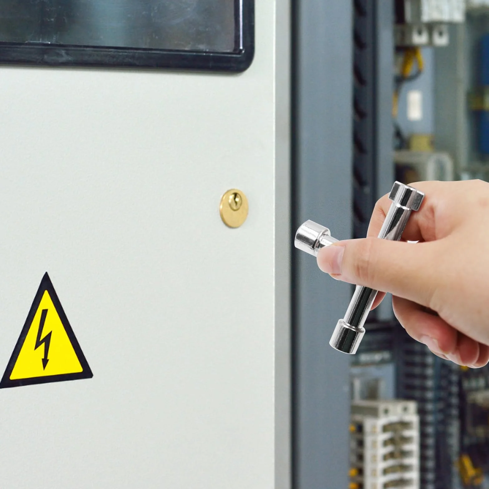 Chiave Multifunzionale a 4 Vie Universale per Contatore Gas Elettrico Armadio Radiatore Argento