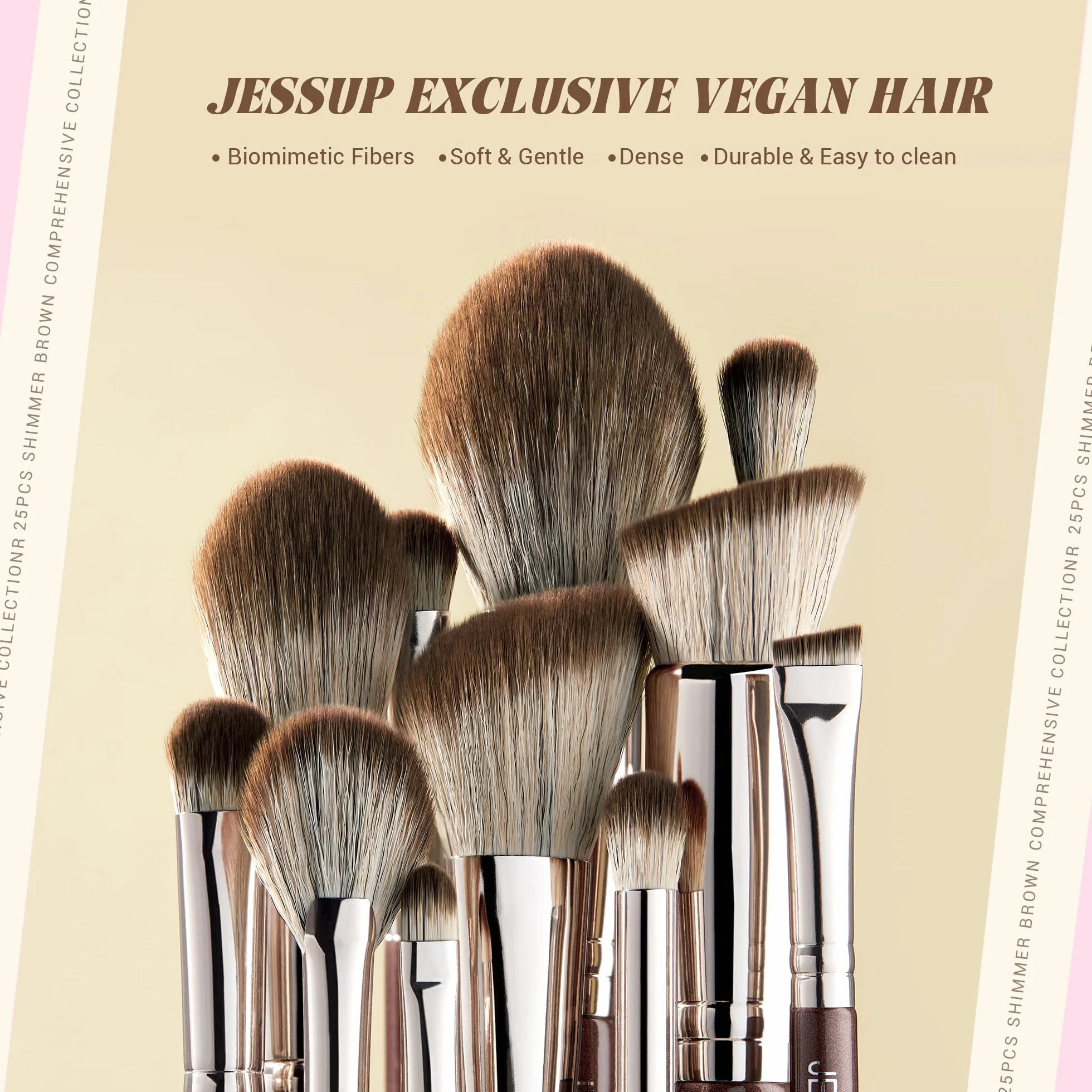 Jessup Pennelli Make Up Set pennelli trucco professionali 25 pezzi sintetici alta qualità fondotinta Ombretto Sfumatura Correttore Fard Contorno Terra Abbronzante Eyeliner Marrone brillante T511